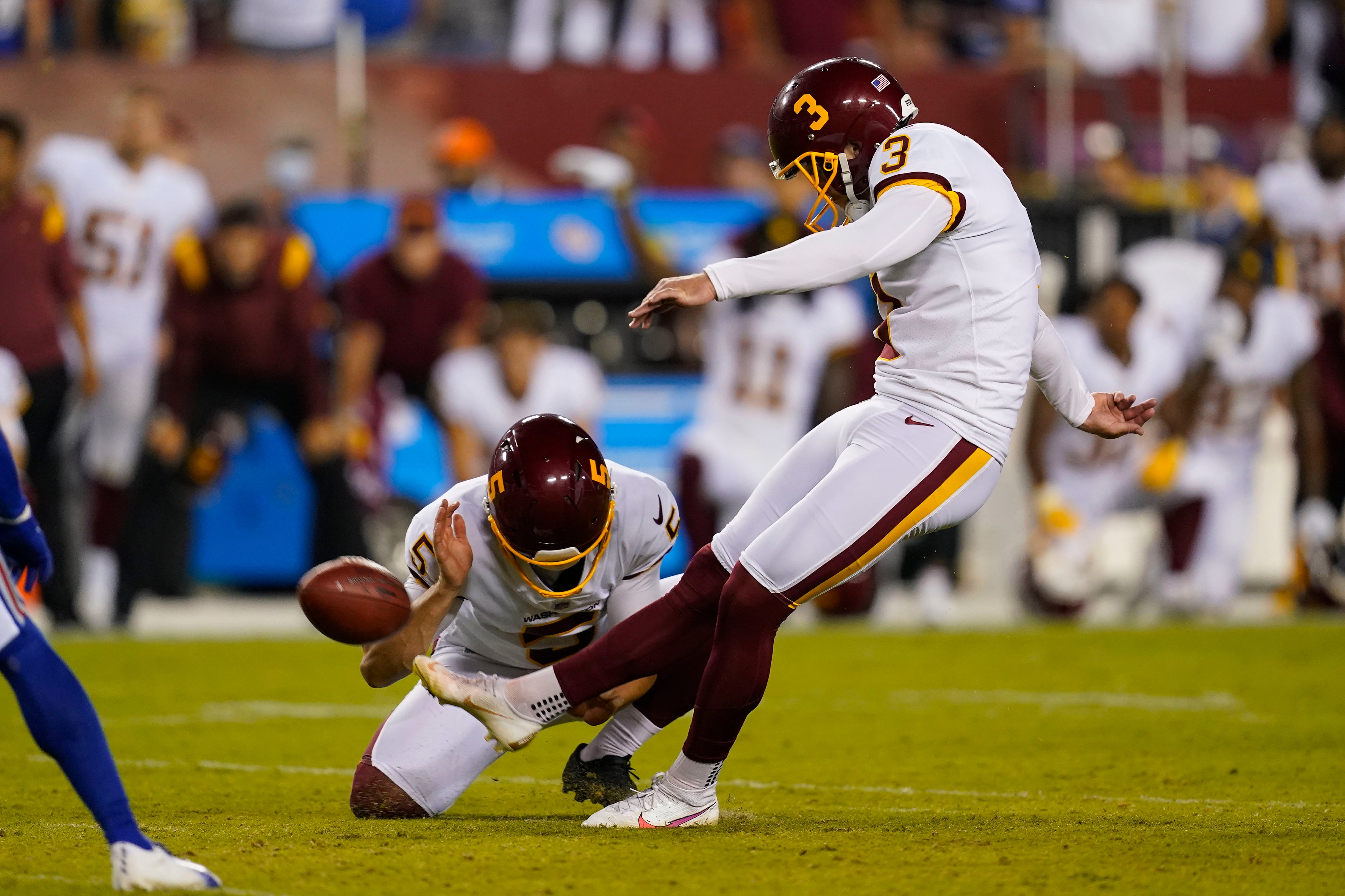 Washington Football Team kicker Dustin Hopkins makes the winning field goal against the New York Giants (Alex Brandon/AP)