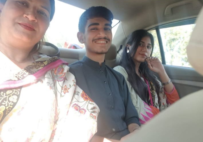 Hassan’s siblings, Kainat and Talha Shafiq, are stuck in Pakistan despite their mother (left) being settled in the UK