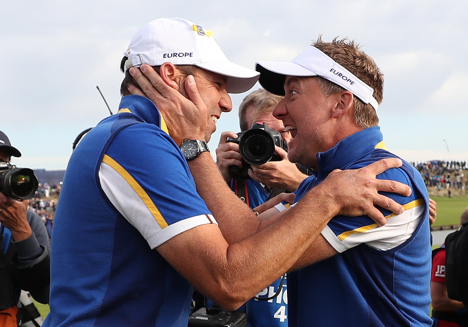 Sergio Garcia (left) and Ian Poulter celebrate winning the Ryder Cup at Le Golf National (David Davies/PA)