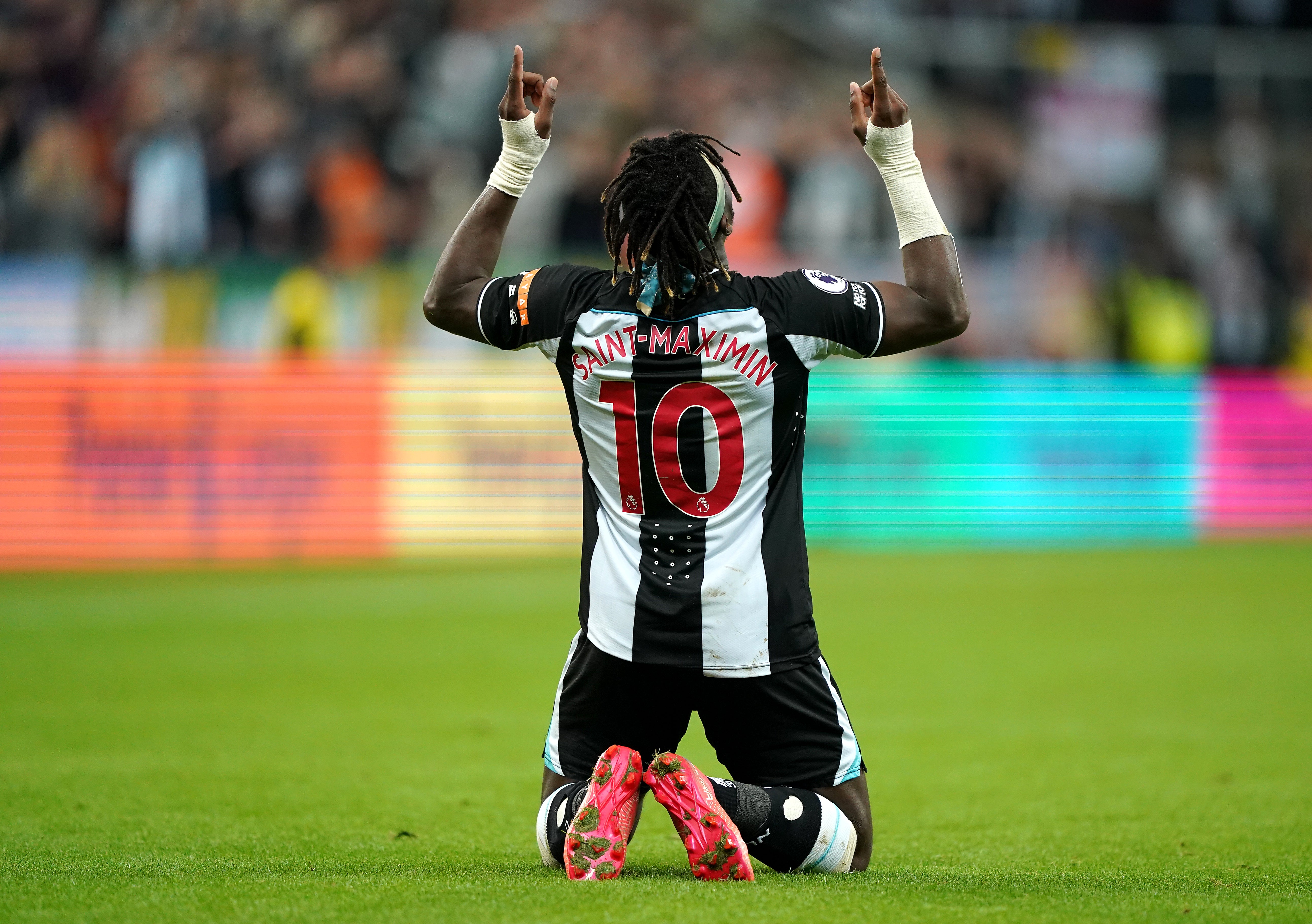 Allan Saint-Maximin celebrates scoring Newcastle’s equaliser (Owen Humphreys/PA)