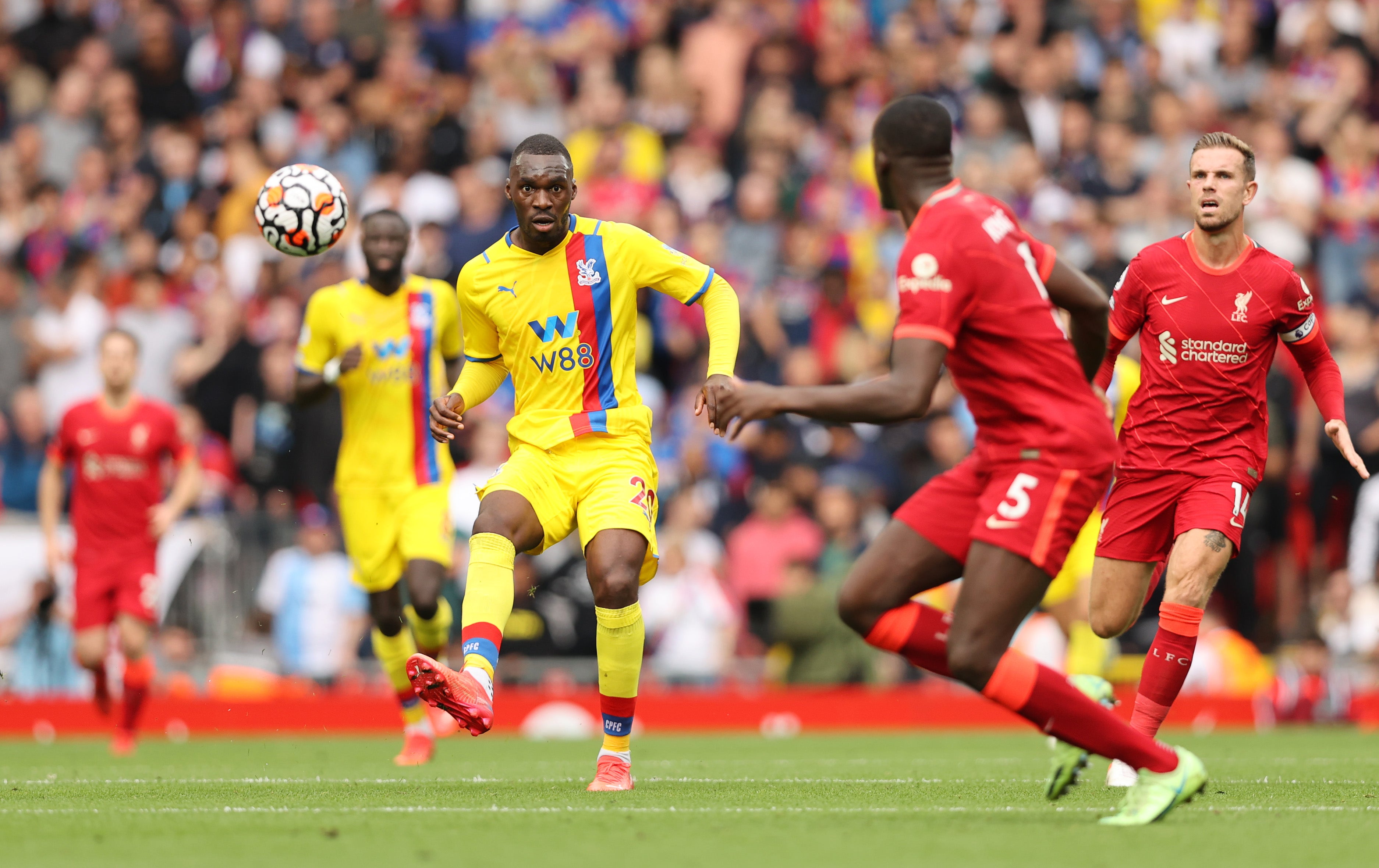 Christian Benteke (centre) struggled somewhat against his old club