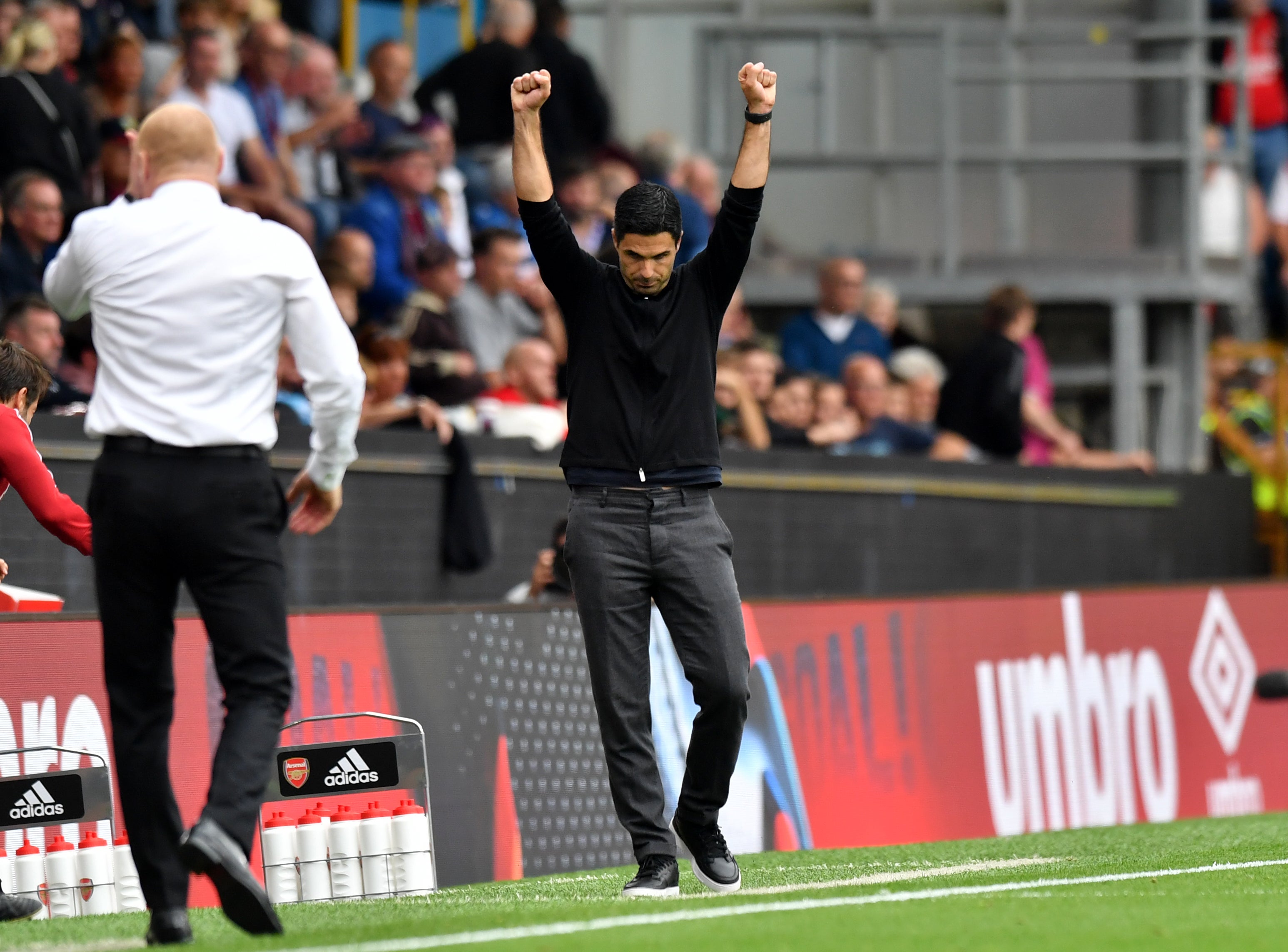 Arsenal boss Mikel Arteta celebrates at Turf Moor after his side’s second successive Premier League win (Anthony Devlin/PA)