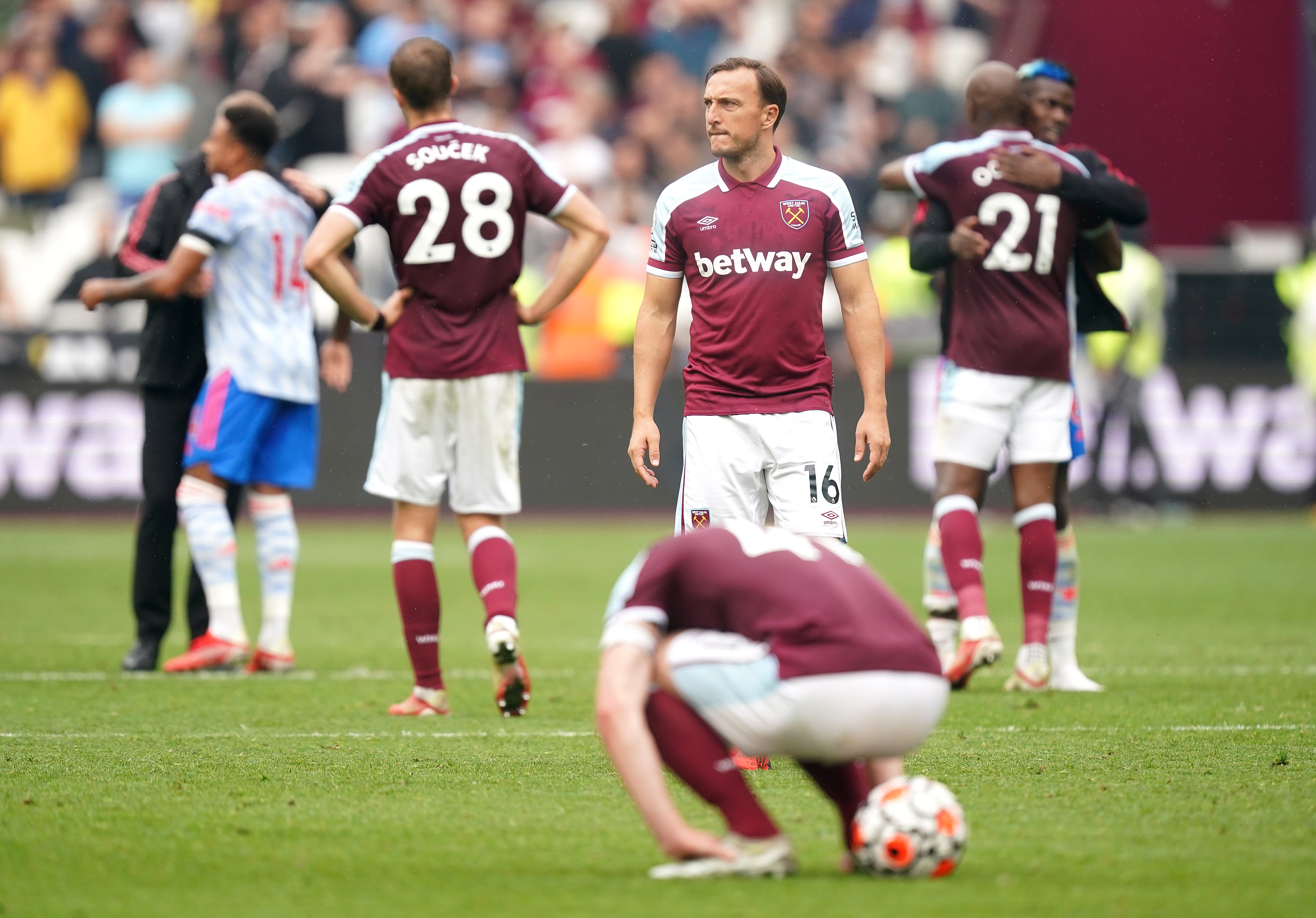 Mark Noble reflects on his last-gasp penalty miss against Manchester United (Mike Egerton/PA).