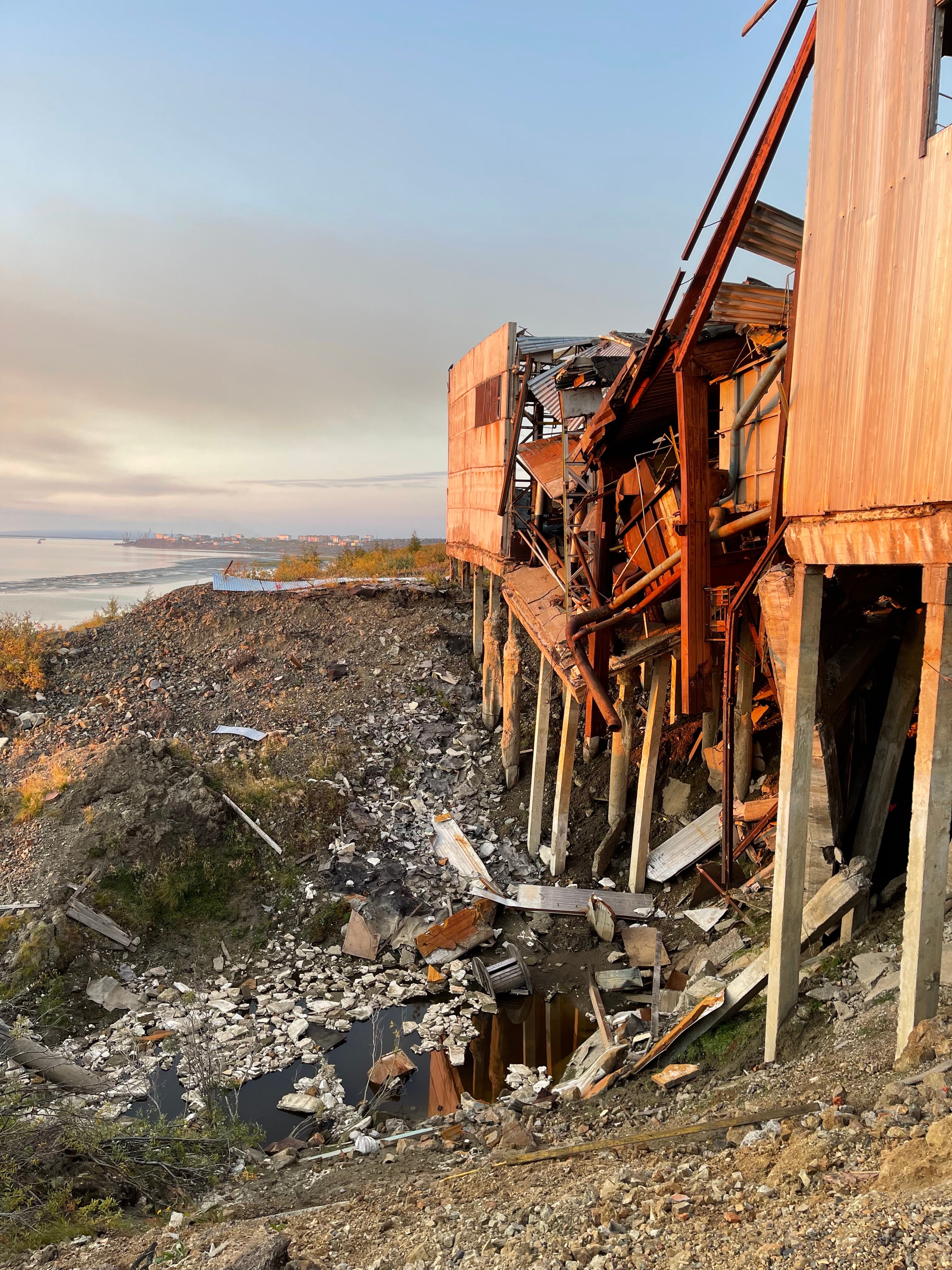 A water treatment plant is unable to support itself above the thawing permafrost