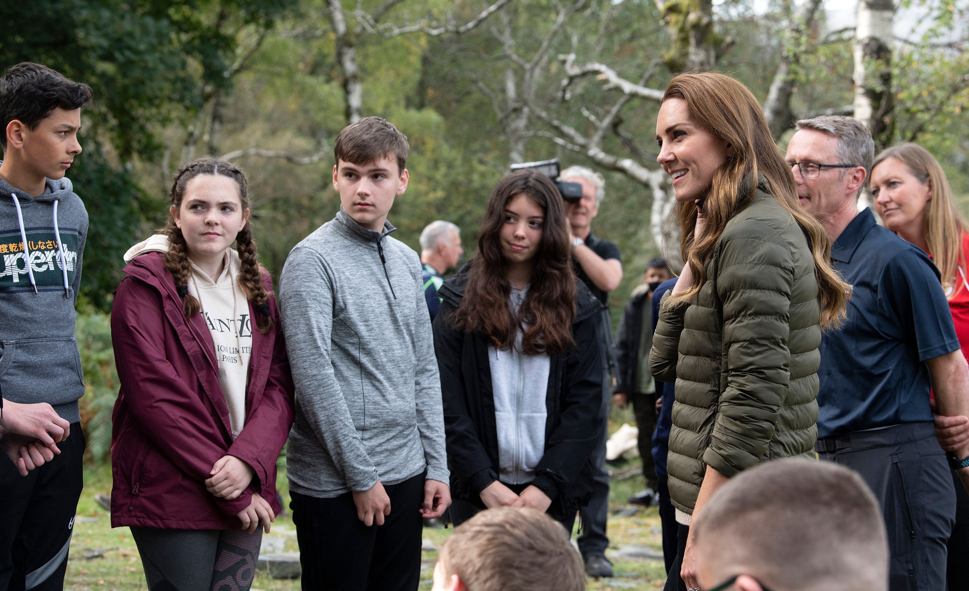 Britain’s Catherine, Duchess of Cambridge, talks to Air Cadets as she visits the Royal Air Force (RAF) Air Cadet Windermere Adventure Training Centre near Ambleside in north west England