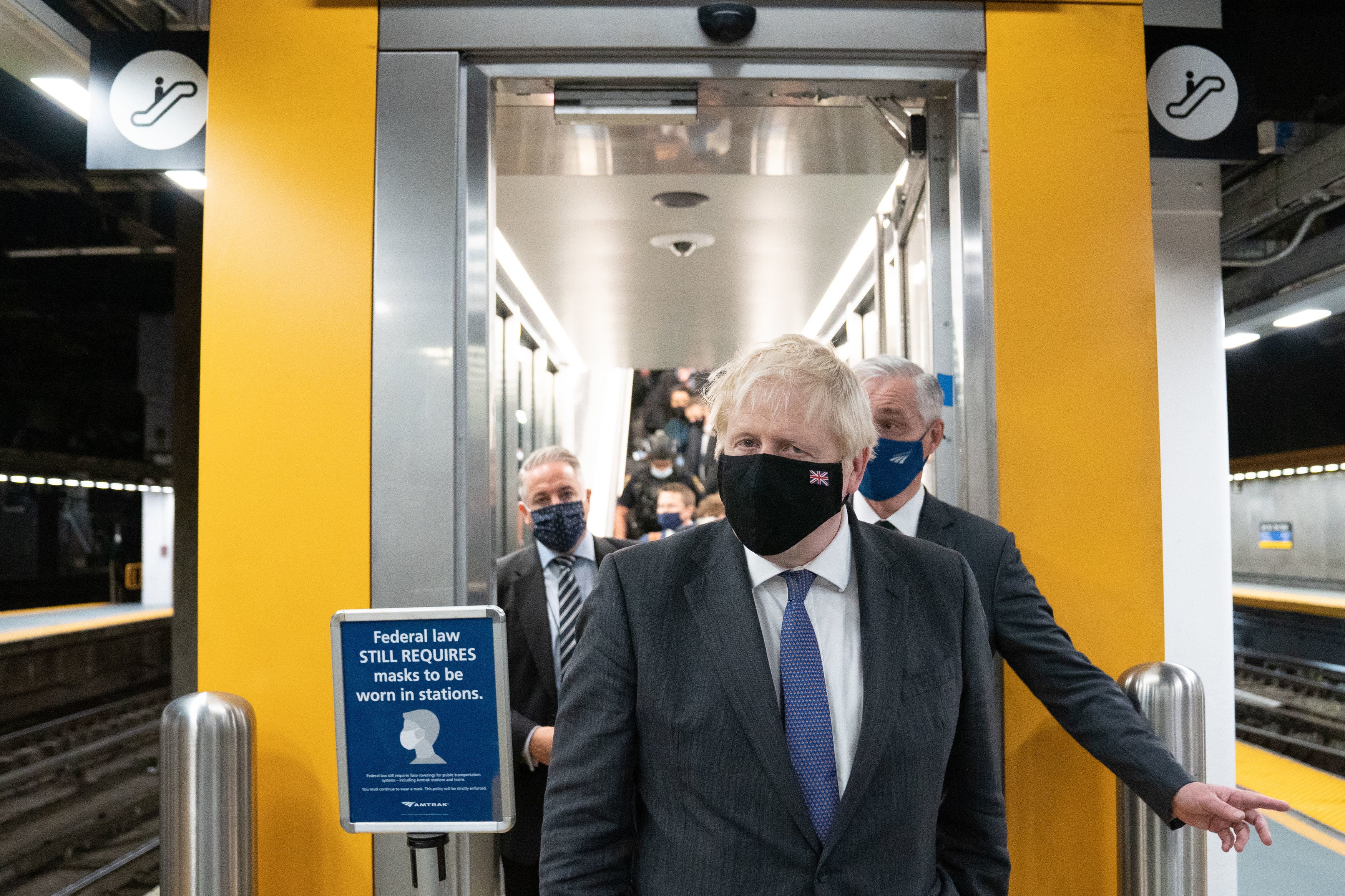 The PM boards a train for Washington and a meeting with President Biden on Tuesday