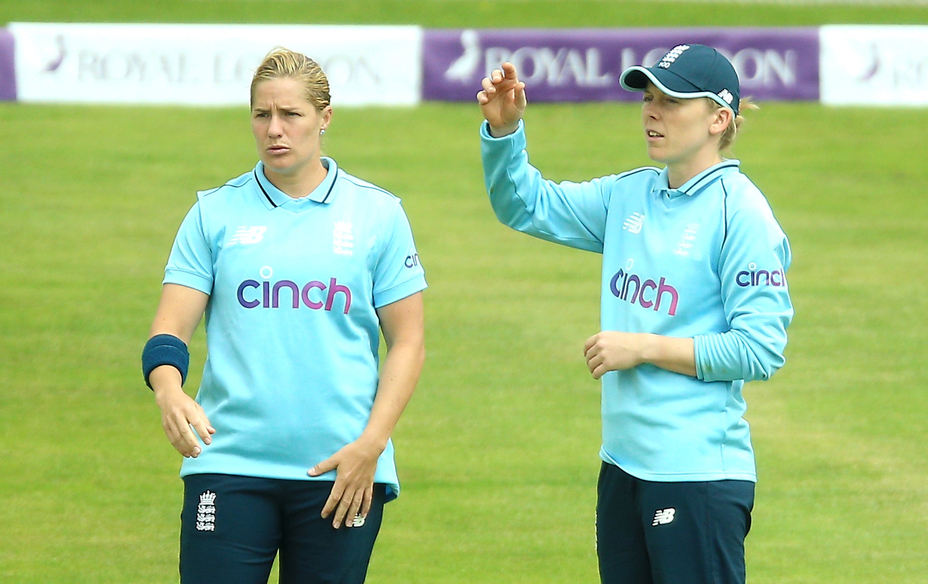 Heather Knight, right, says England will carefully manage 36-year-old veteran Katherine Brunt (Nigel French/PA)