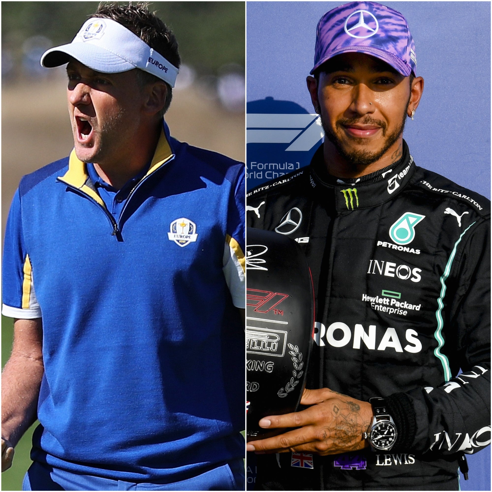 Ian Poulter and Lewis Hamilton (Gareth Fuller/POOL via FIA/PA)