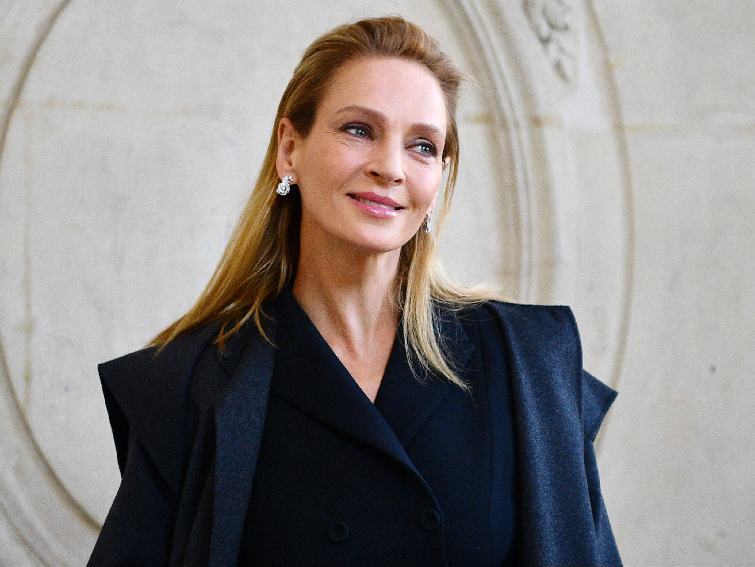 Uma Thurman at a fashion show in Paris on 20 January 2020