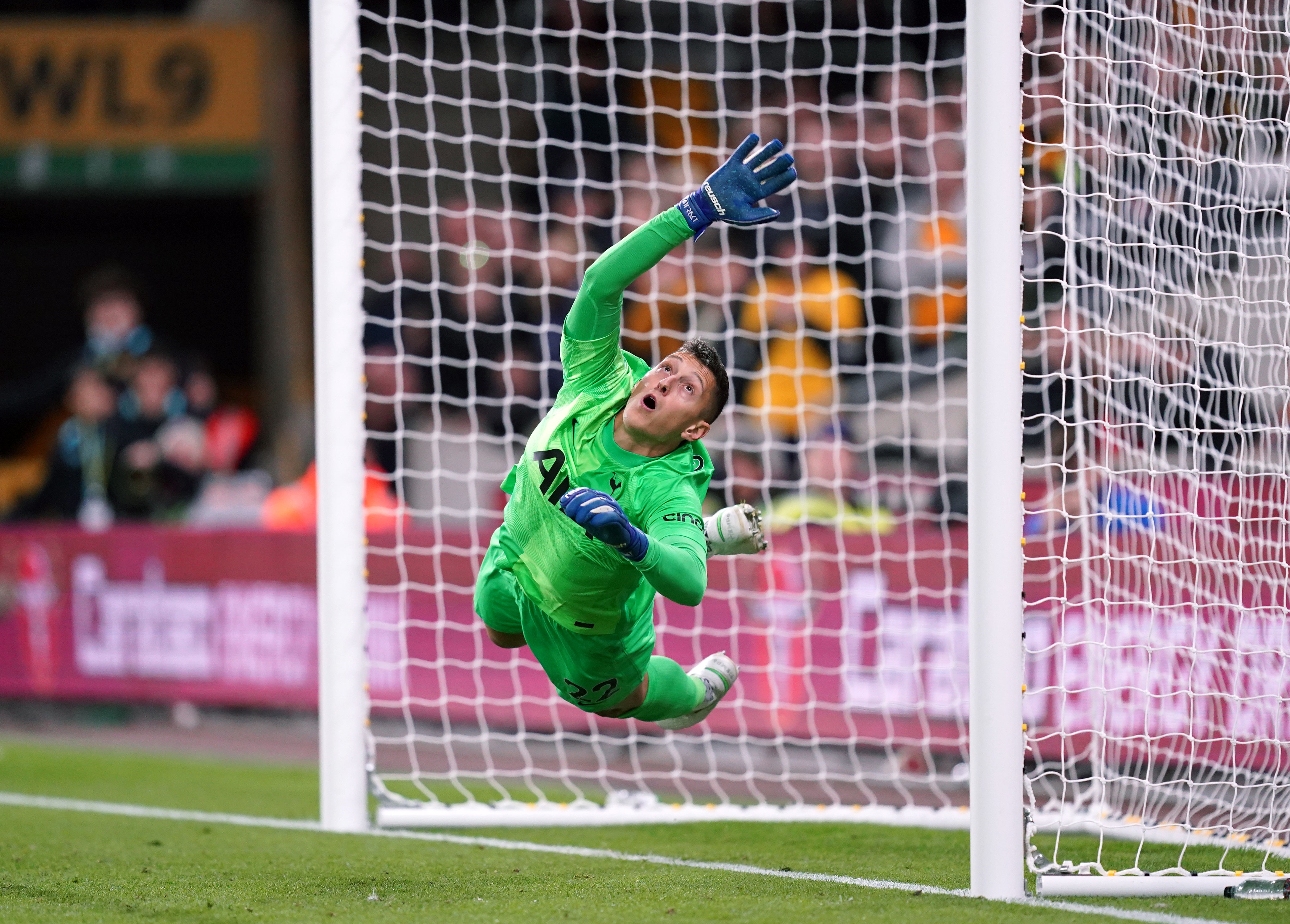 Tottenham goalkeeper Pierluigi Gollini helped them beat Wolves on penalties (David Davies/PA)