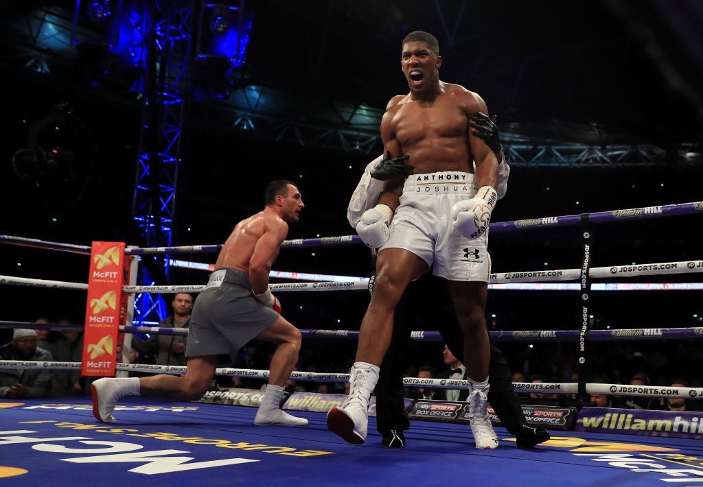 Joshua stopped Klitschko in the 11th round having been dropped himself earlier on in the fight