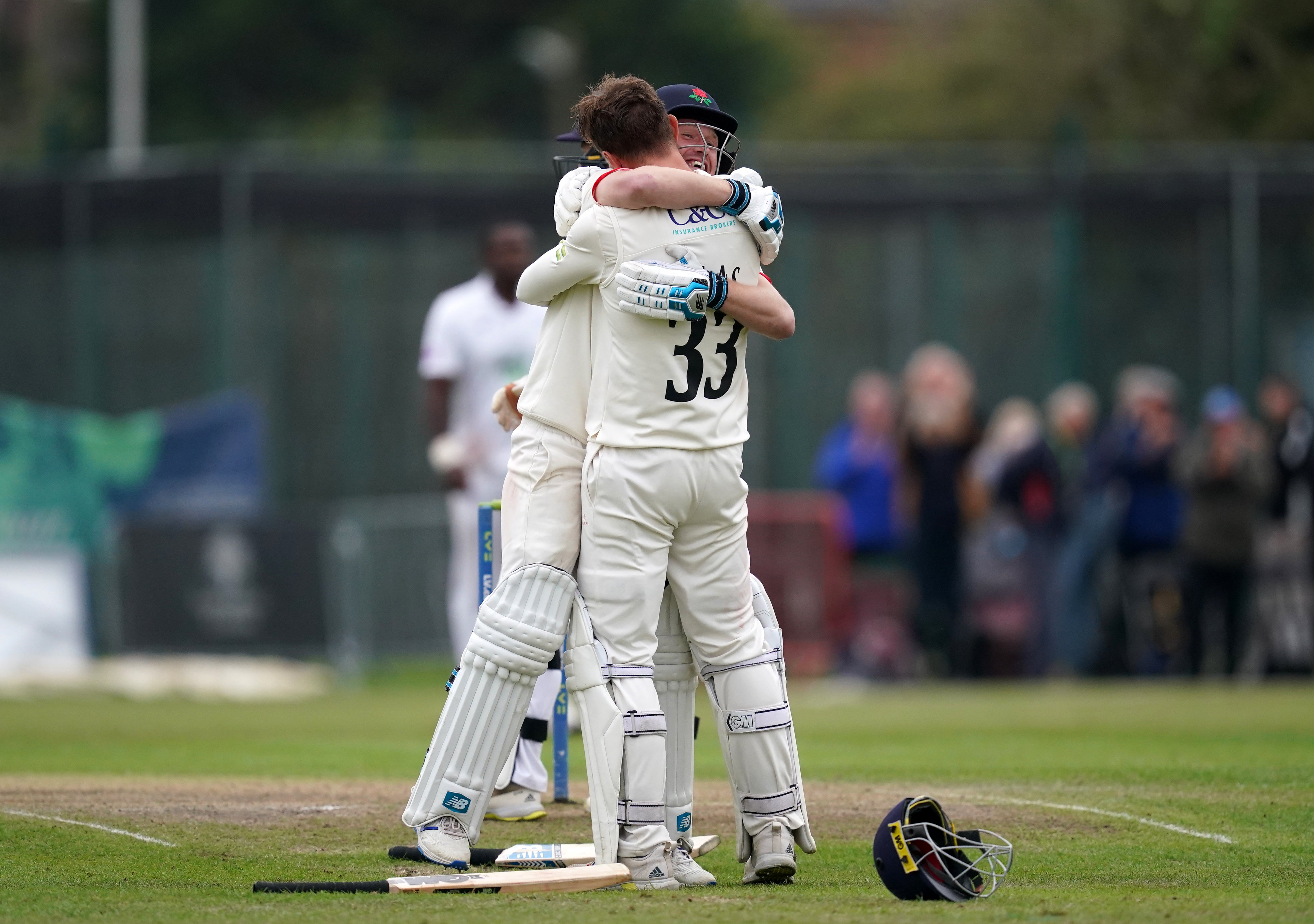 Lancashire’s Dane Vilas celebrates after hitting the winning runs (Martin Rickett/PA)