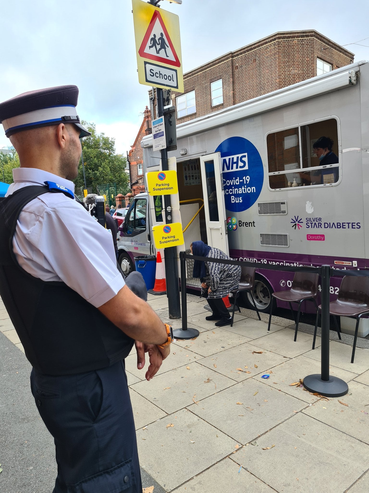 Officers have been deployed at vaccine buses for staff safety