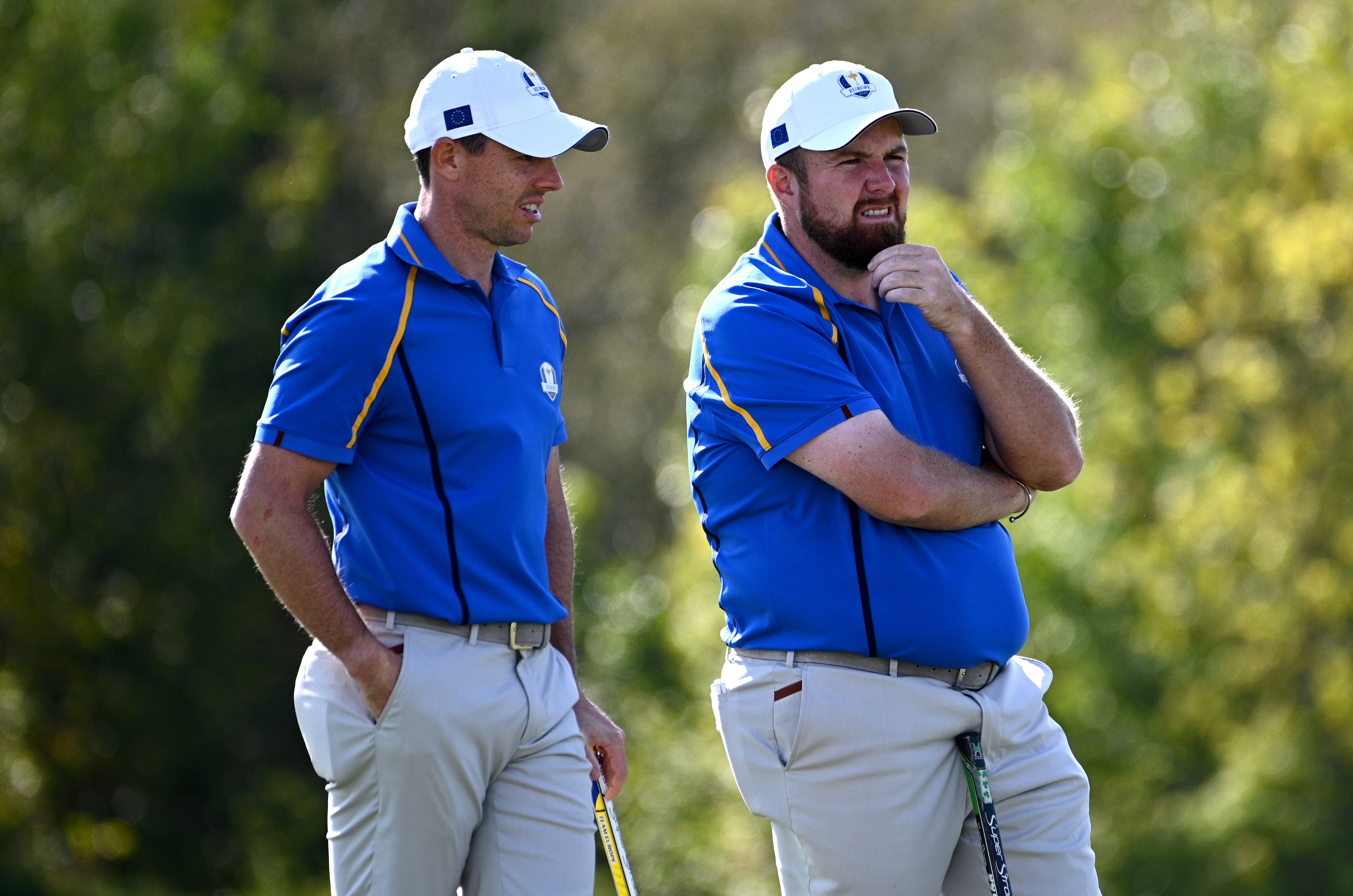 Rory McIlroy, left, and Shane Lowry during their defeat to Harris English and Tony Finau (Anthony Behar/PA)