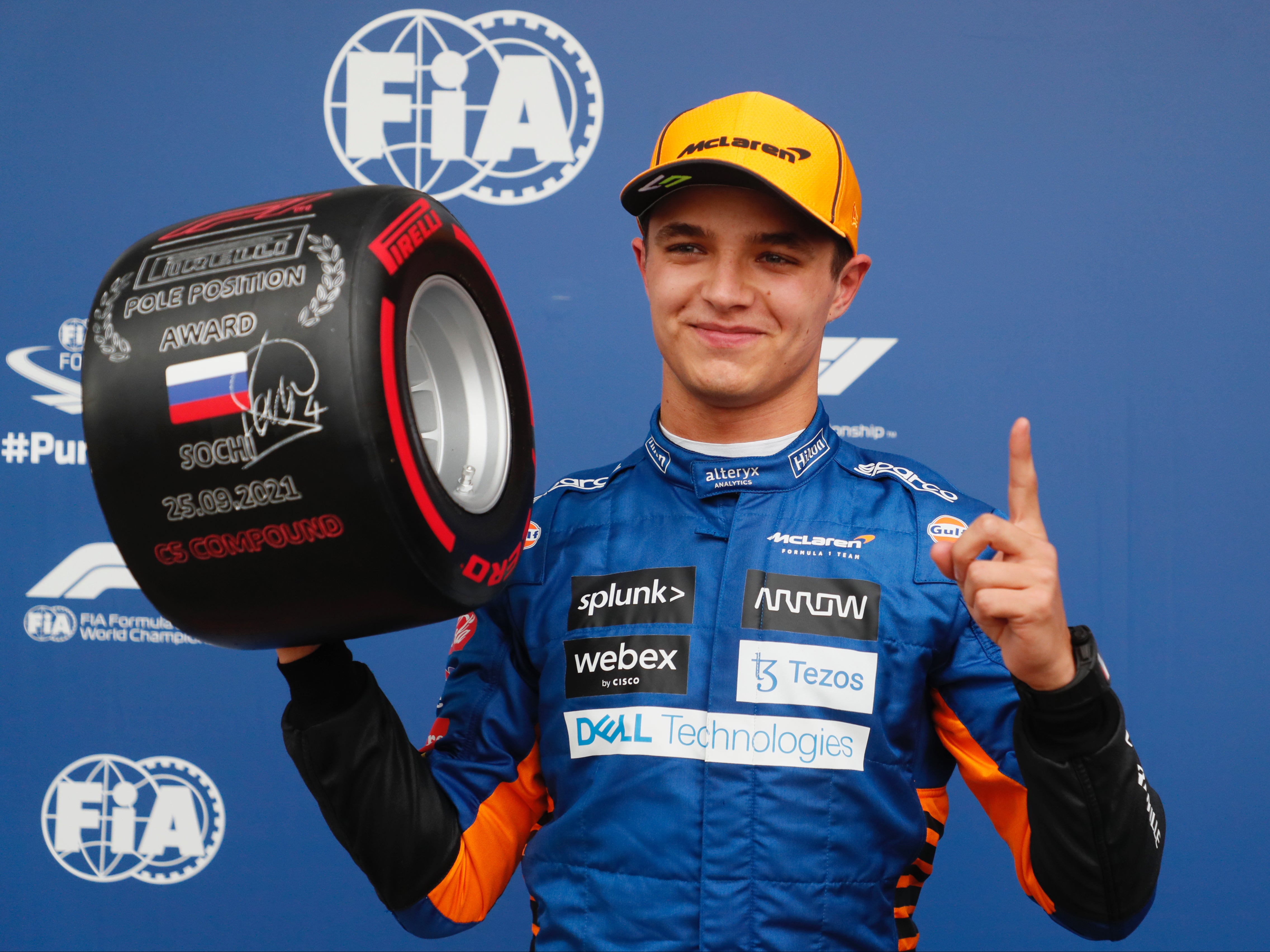 Lando Norris celebrates clinching pole in qualifying