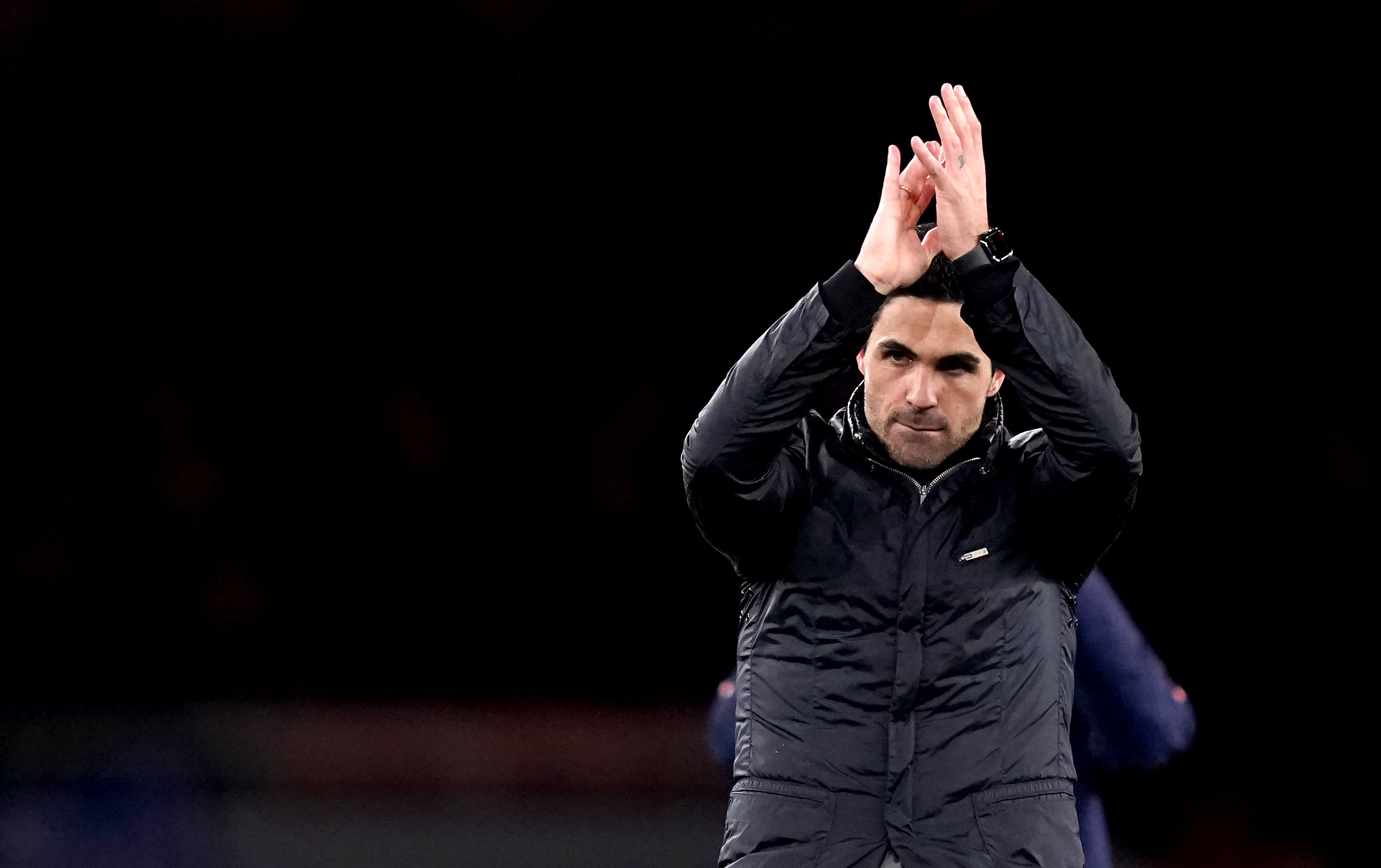 Mikel Arteta applauds the Arsenal fans (John Walton/PA)