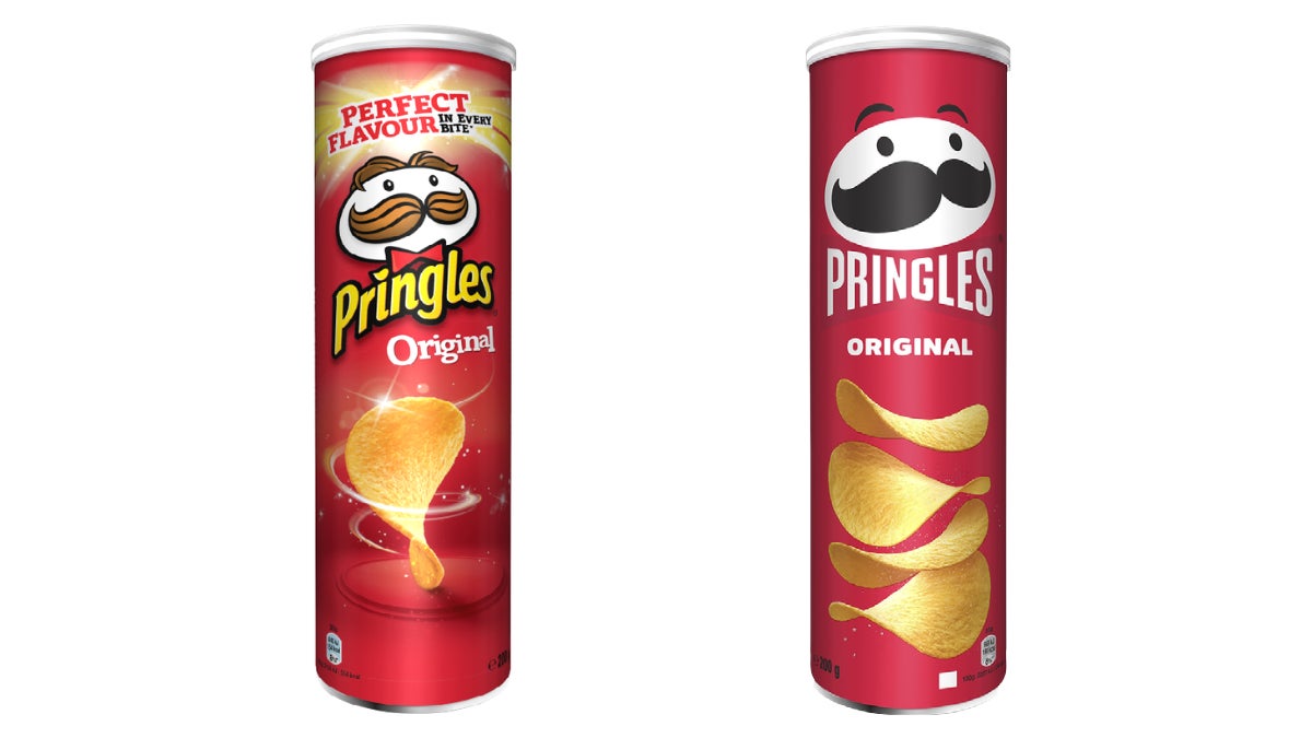 Pringles old logo (L) and new logo (R)