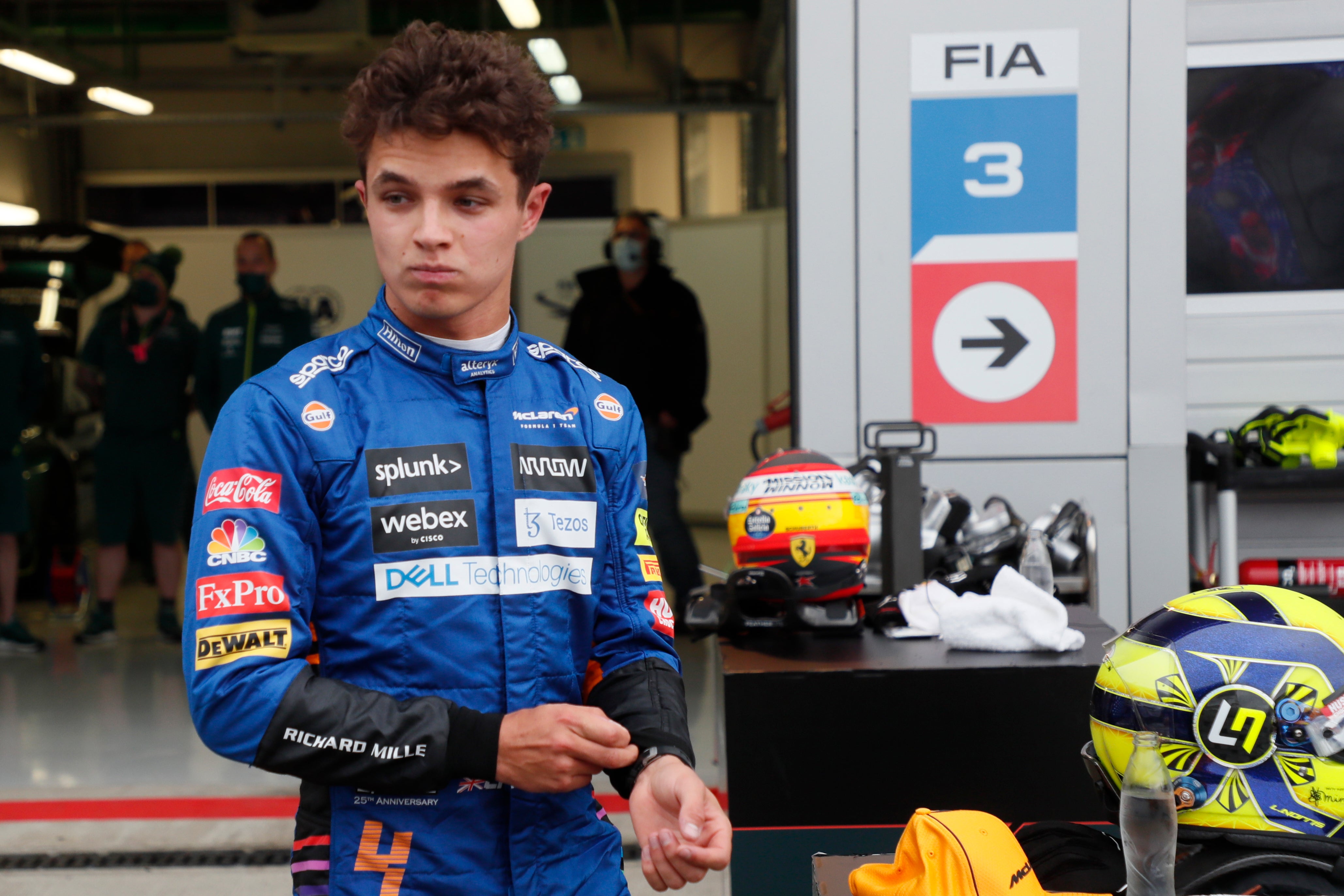 Lando Norris, pictured, was beaten to first place by Lewis Hamilton (Yuri Kochetkov/AP)