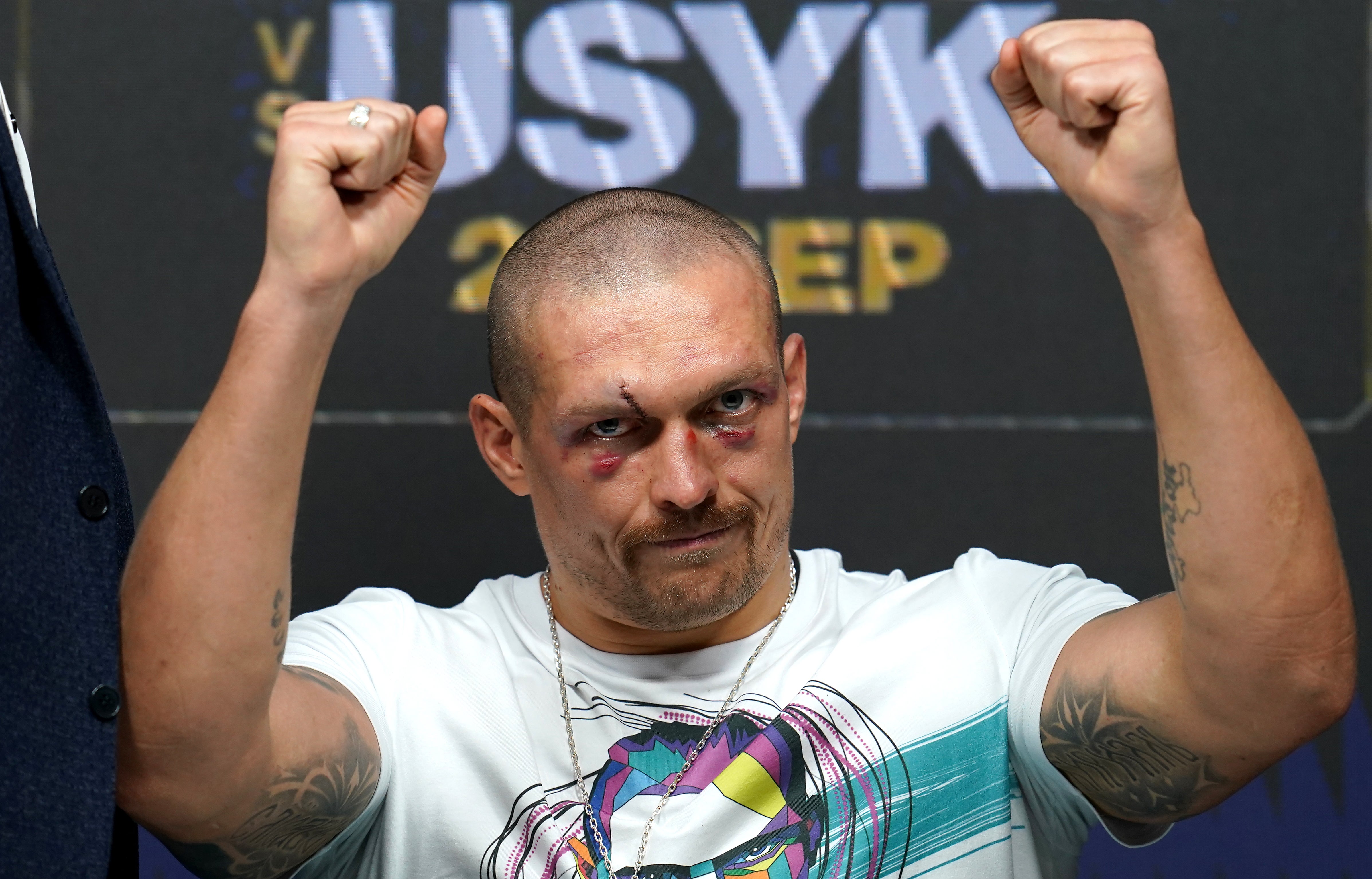 Oleksandr Usyk during a press conference after winning the WBA, WBO, IBF and IBO world heavyweight titles match against Anthony Joshua (Nick Potts/PA)