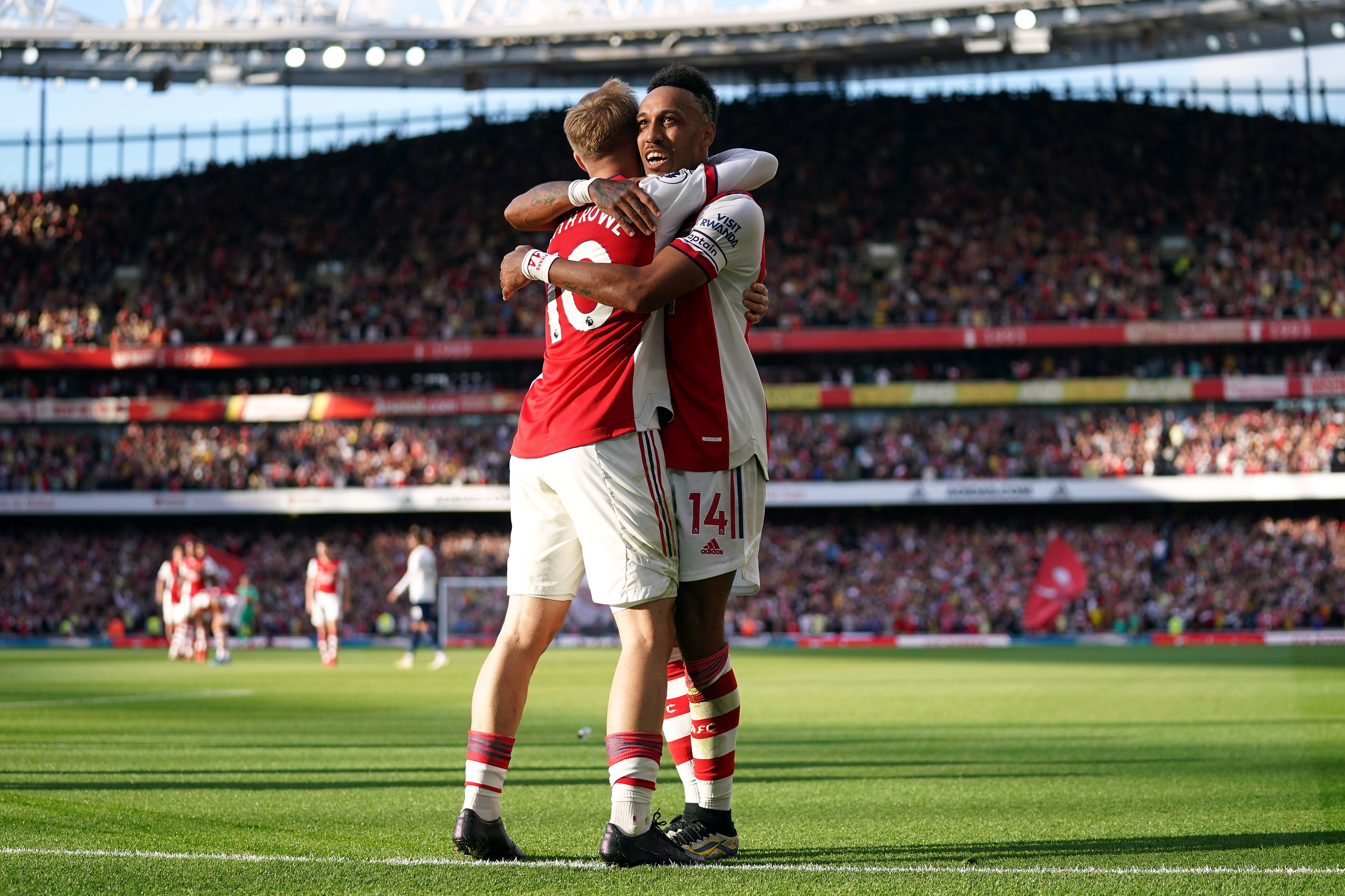 Pierre-Emerick Aubameyang and Emile Smith Rowe were also on target (Nick Potts/PA)