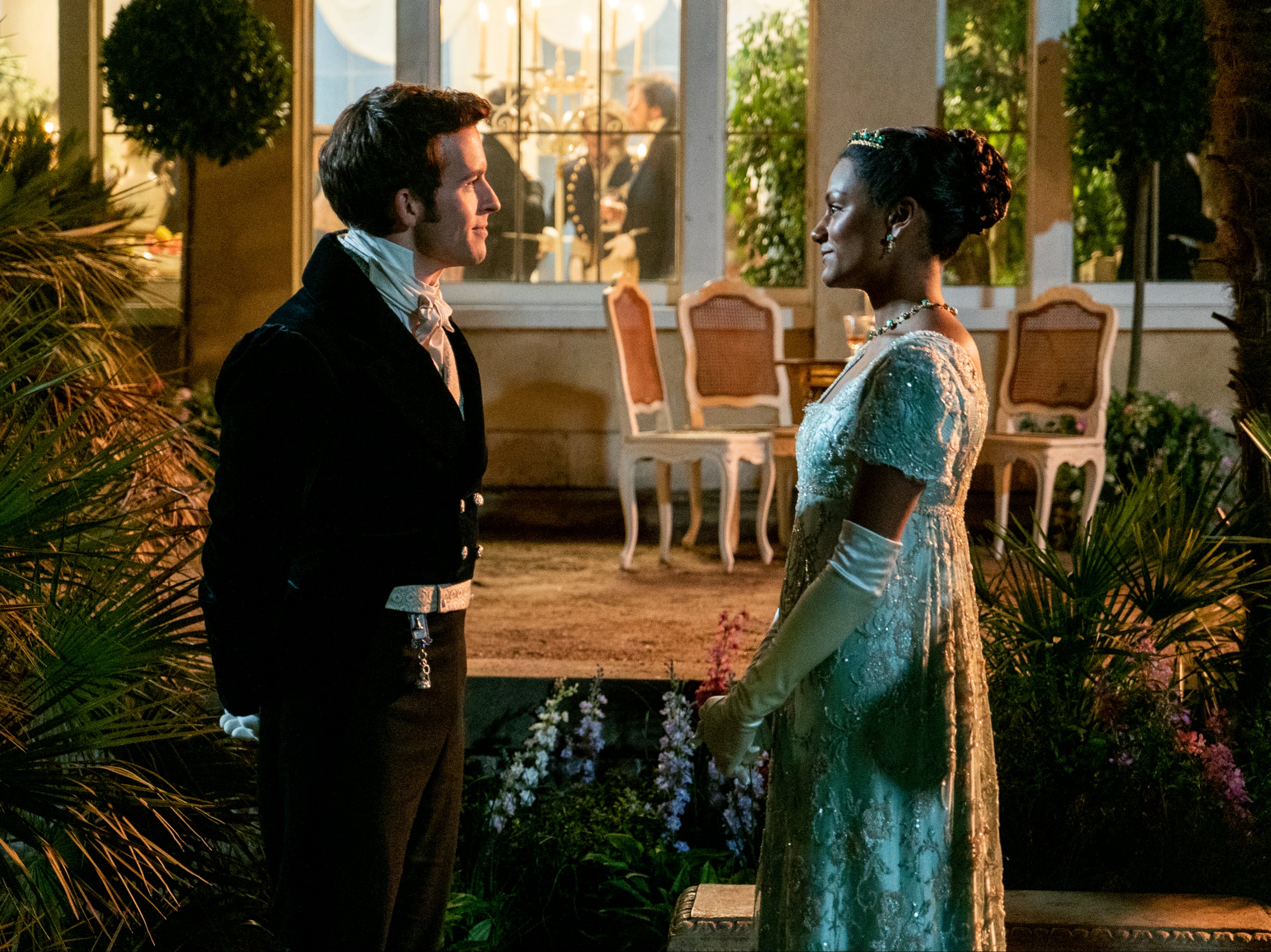 Jonathan Bailey as Anthony Bridgerton and Simone Ashley as Kate Sharma in season two of ‘Bridgerton'