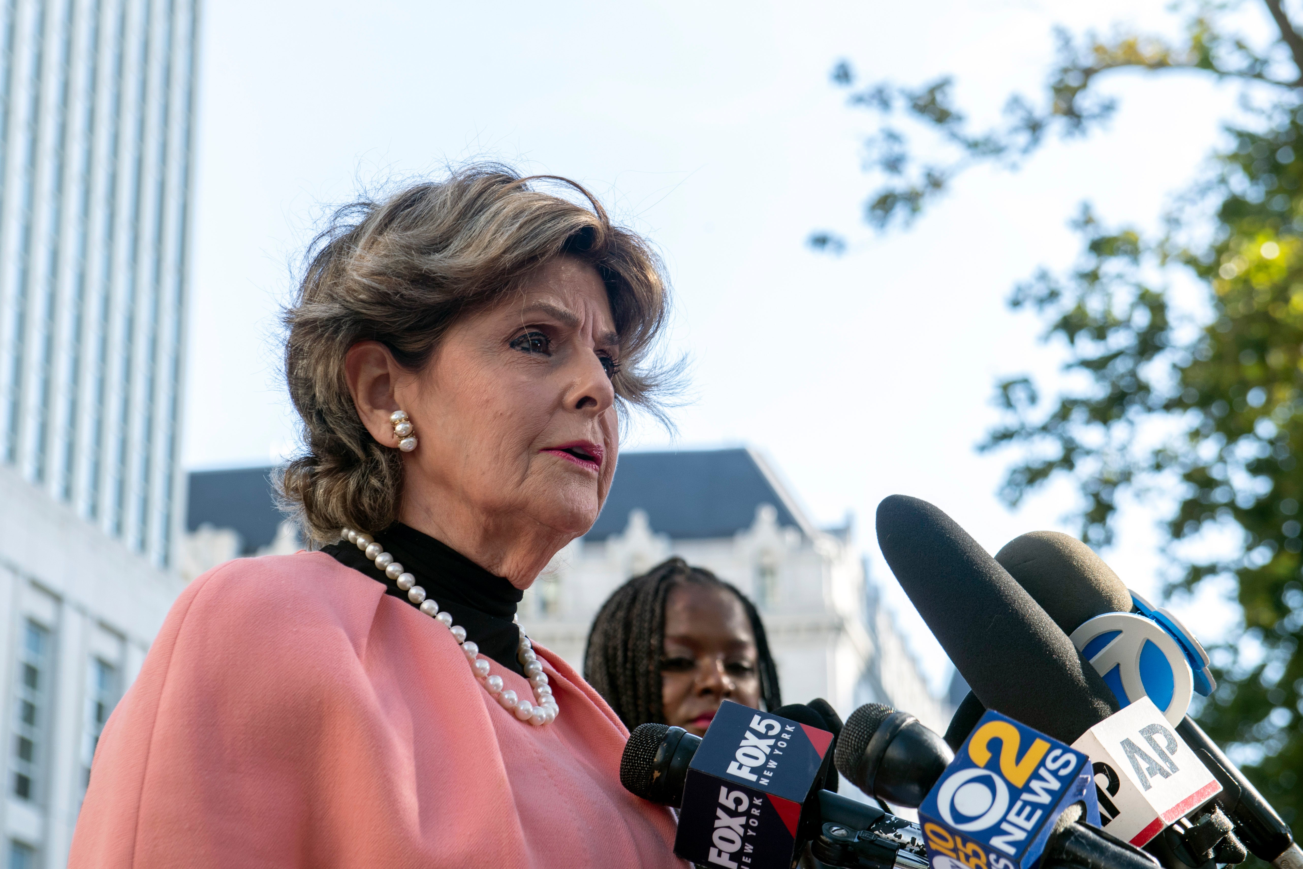 Attorney Gloria Allred speaks to the media on the guilty verdict of R Kelly at the Brooklyn Federal Courthouse, Monday, Sept. 27, 2021, in New York.