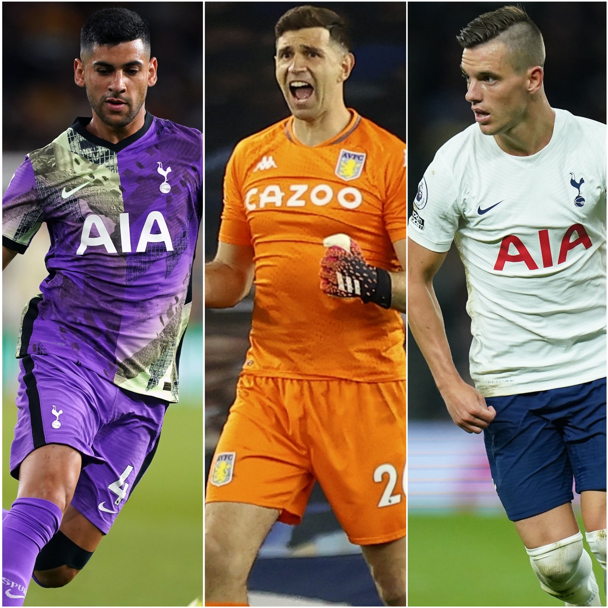 Premier League trio Cristian Romero, left, Emiliano Martinez, centre, and Giovani Lo Celso, right, have been called up by Argentina (PA)