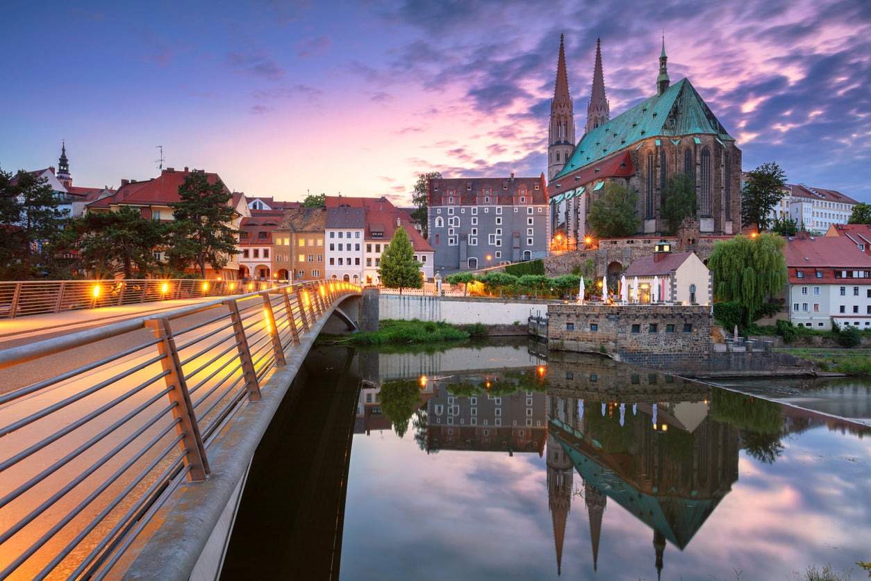 The view from a bridge during sunset in the historic old town