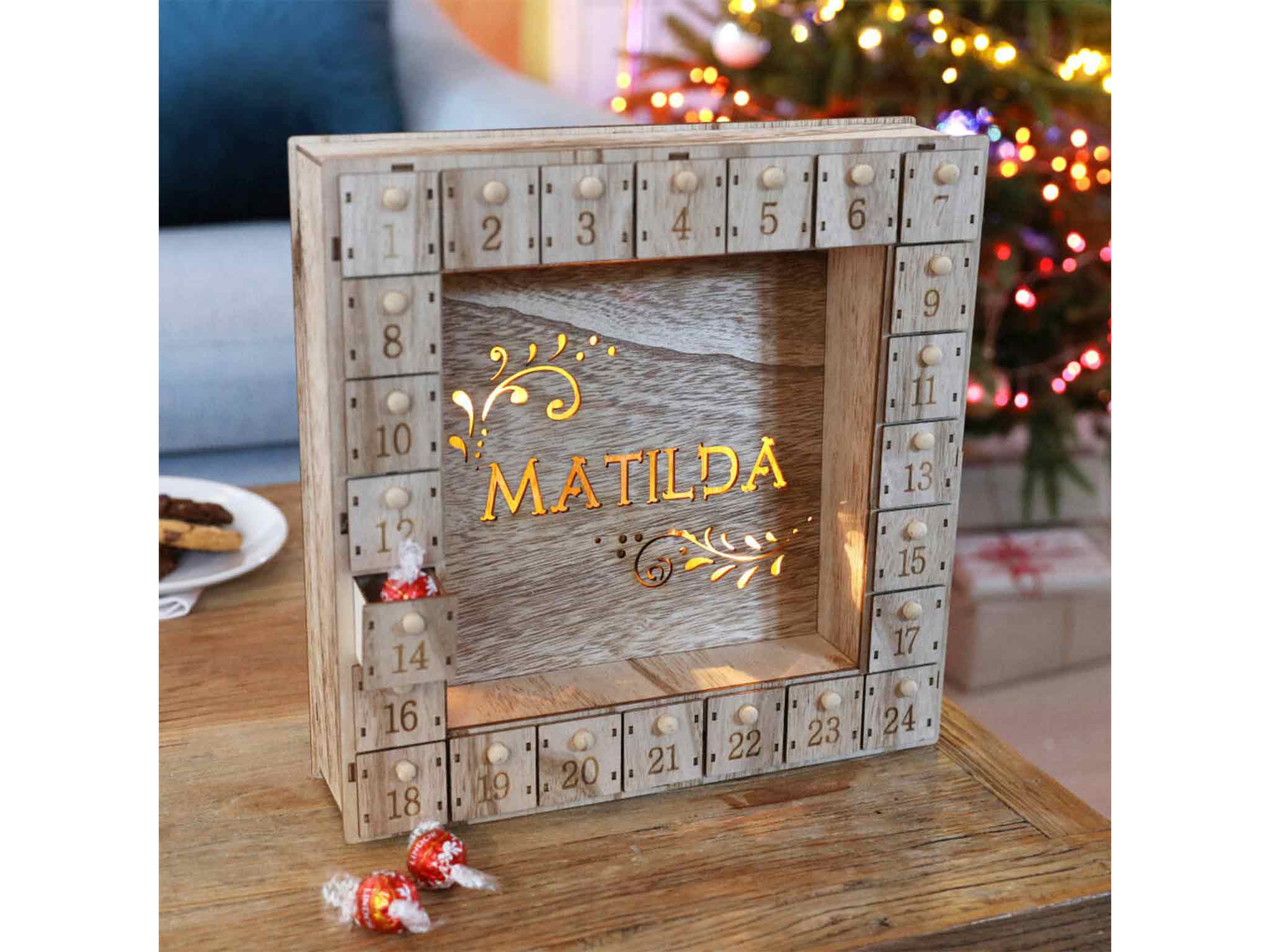 Personalised wooden vintage advent calendar