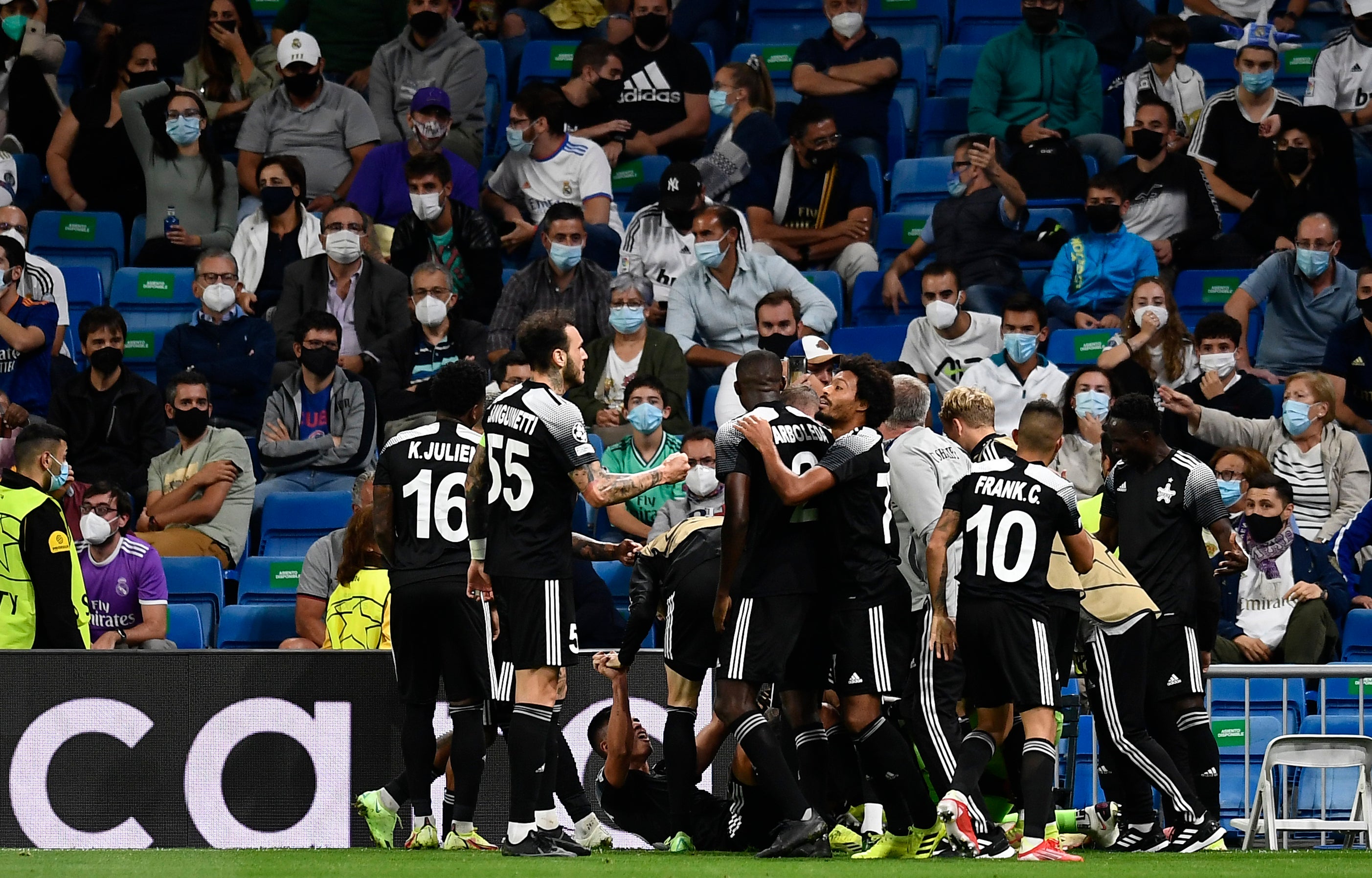 Sheriff Tiraspol celebrated a shock Champions League victory over Real Madrid at the Bernabeu (Jose Breton/AP)