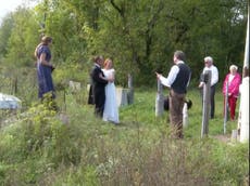 Couple marries on border of US and Canada so bride’s family can witness nuptials