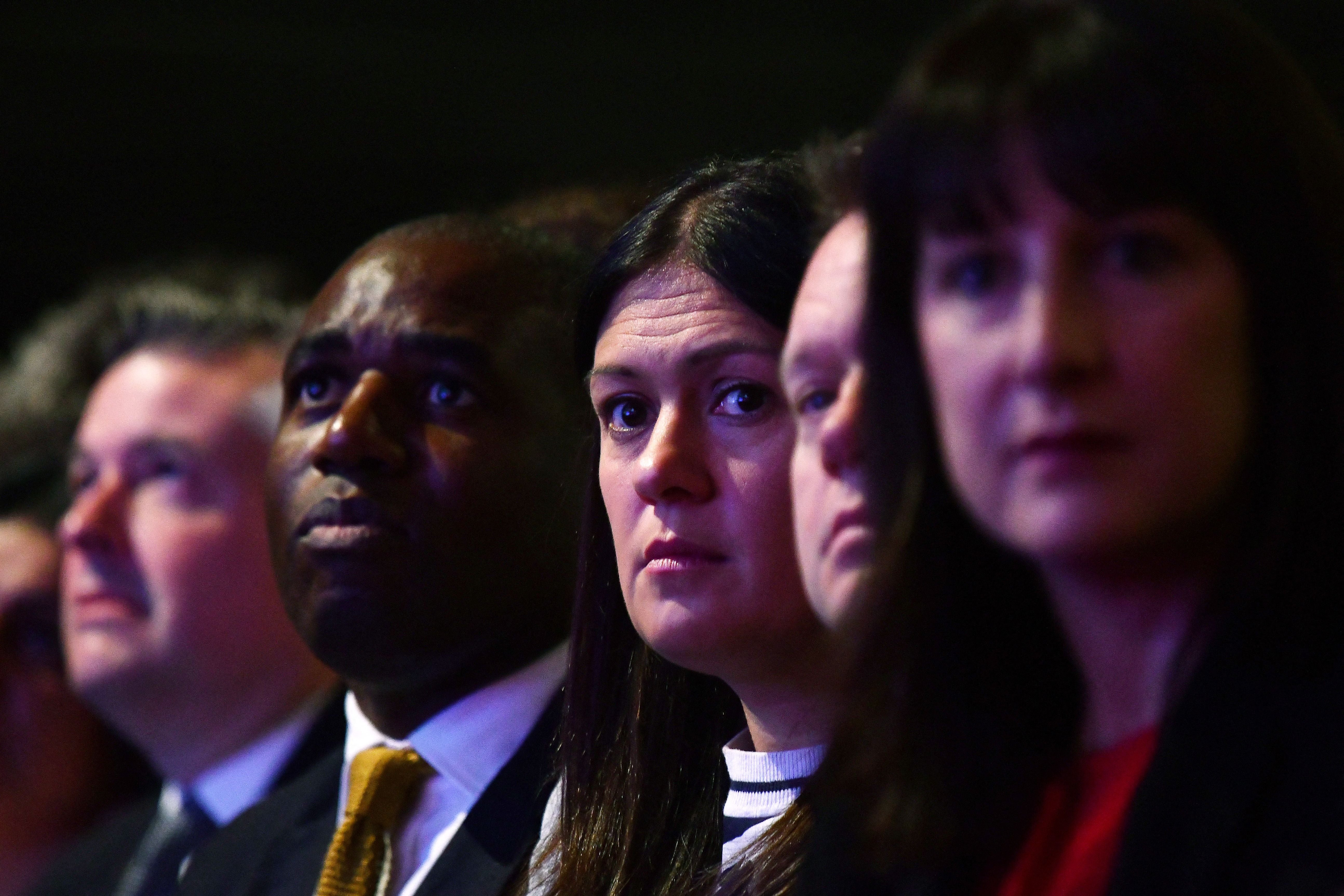 Shadow cabinet members (from second left) David Lammy, Lisa Nandy, Nick Thomas-Symonds and Rachel Reeves listen to Starmer’s speech