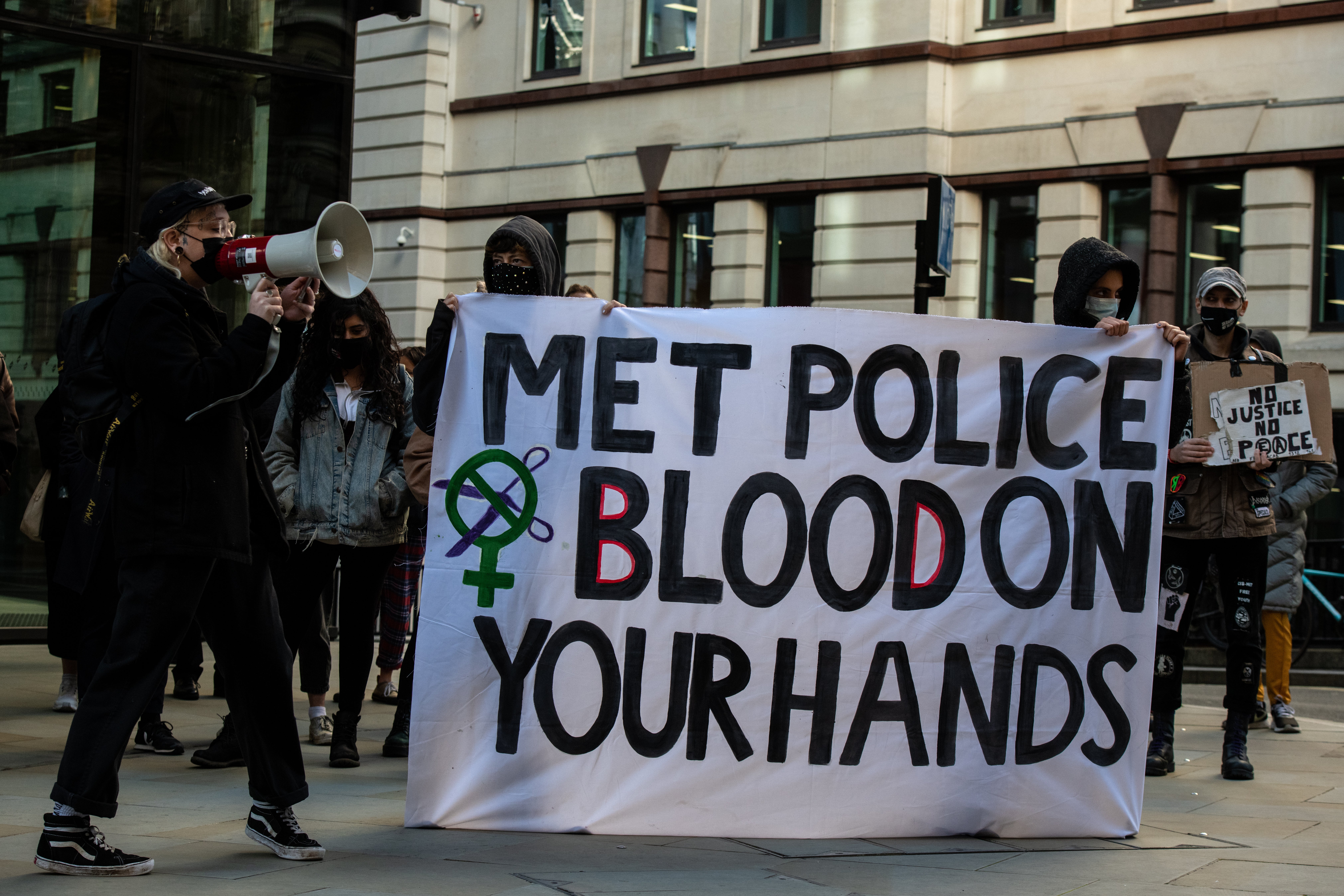 Sisters Uncut protesters outside the Old Bailey earlier this week where Couzens was jailed for life for kidnap, rape, and murder