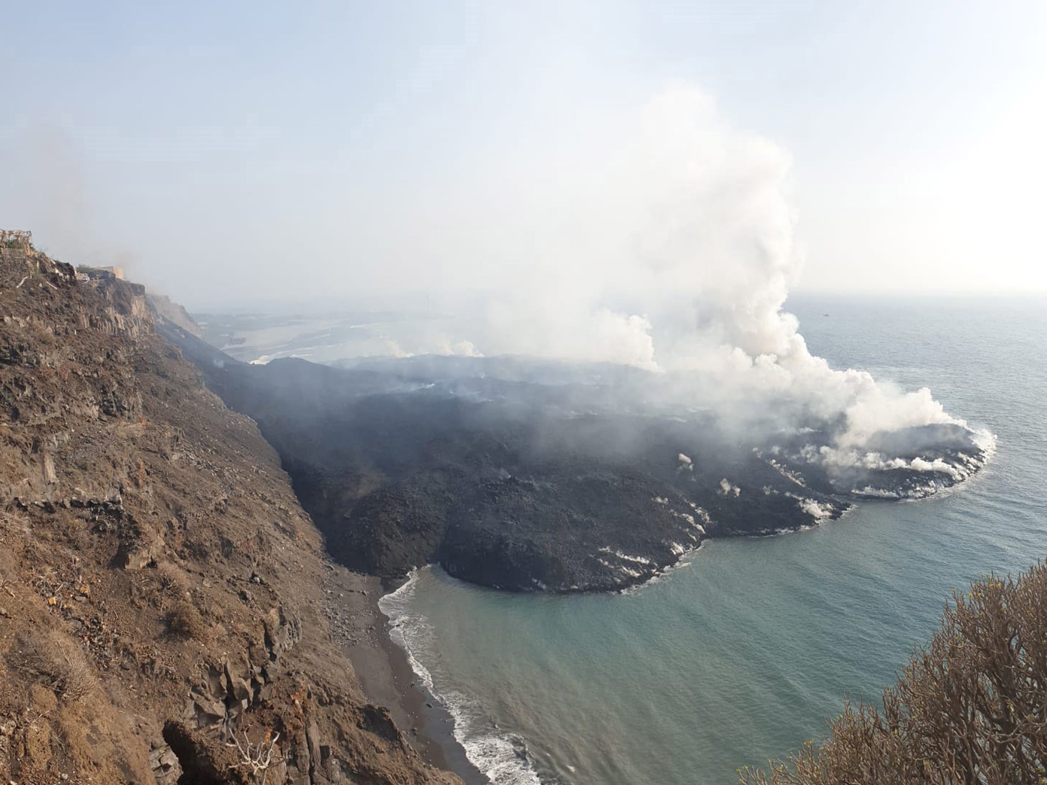 New land formed after lava flow met Atlantic Ocean