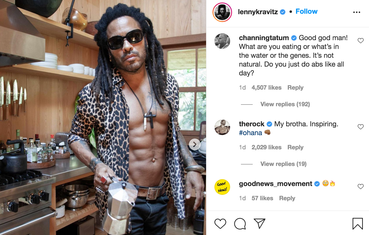 Lenny Kravitz ruffled feathers with a recent Instagram photo