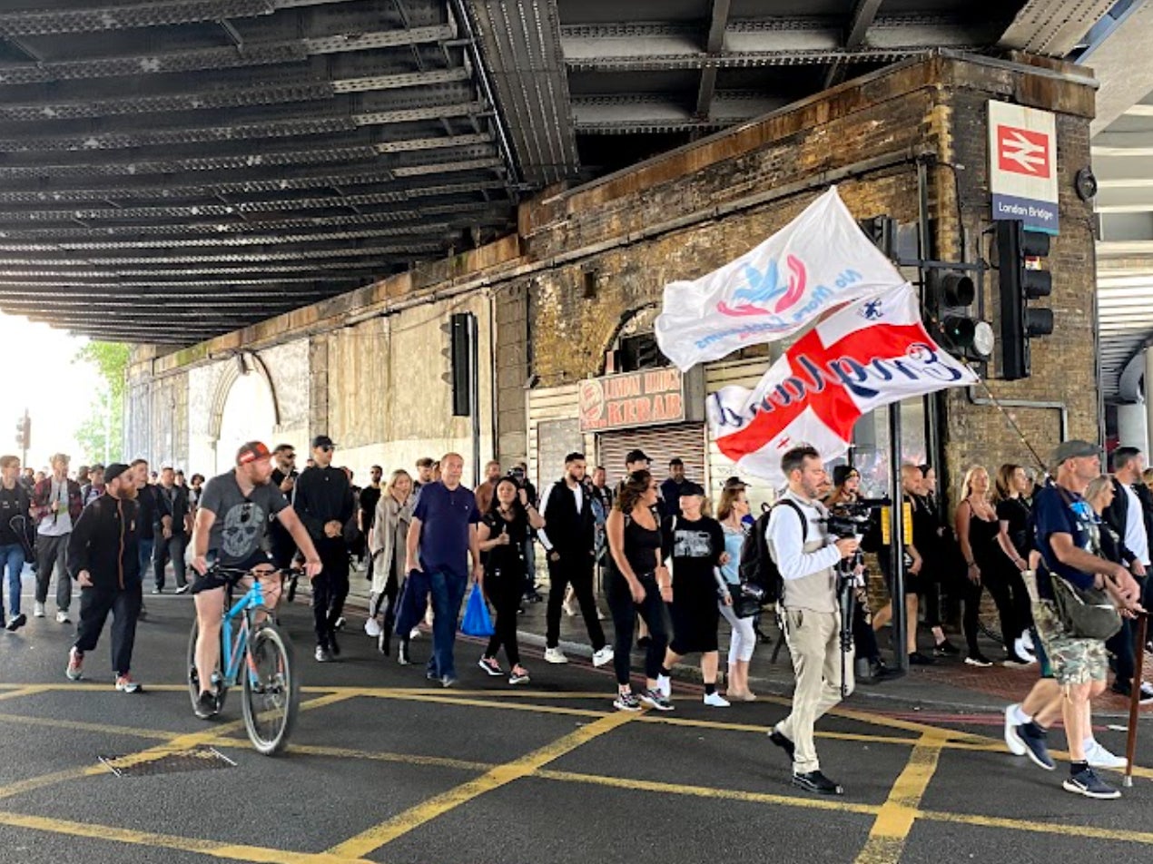 People at an anti-vax protest in London in September