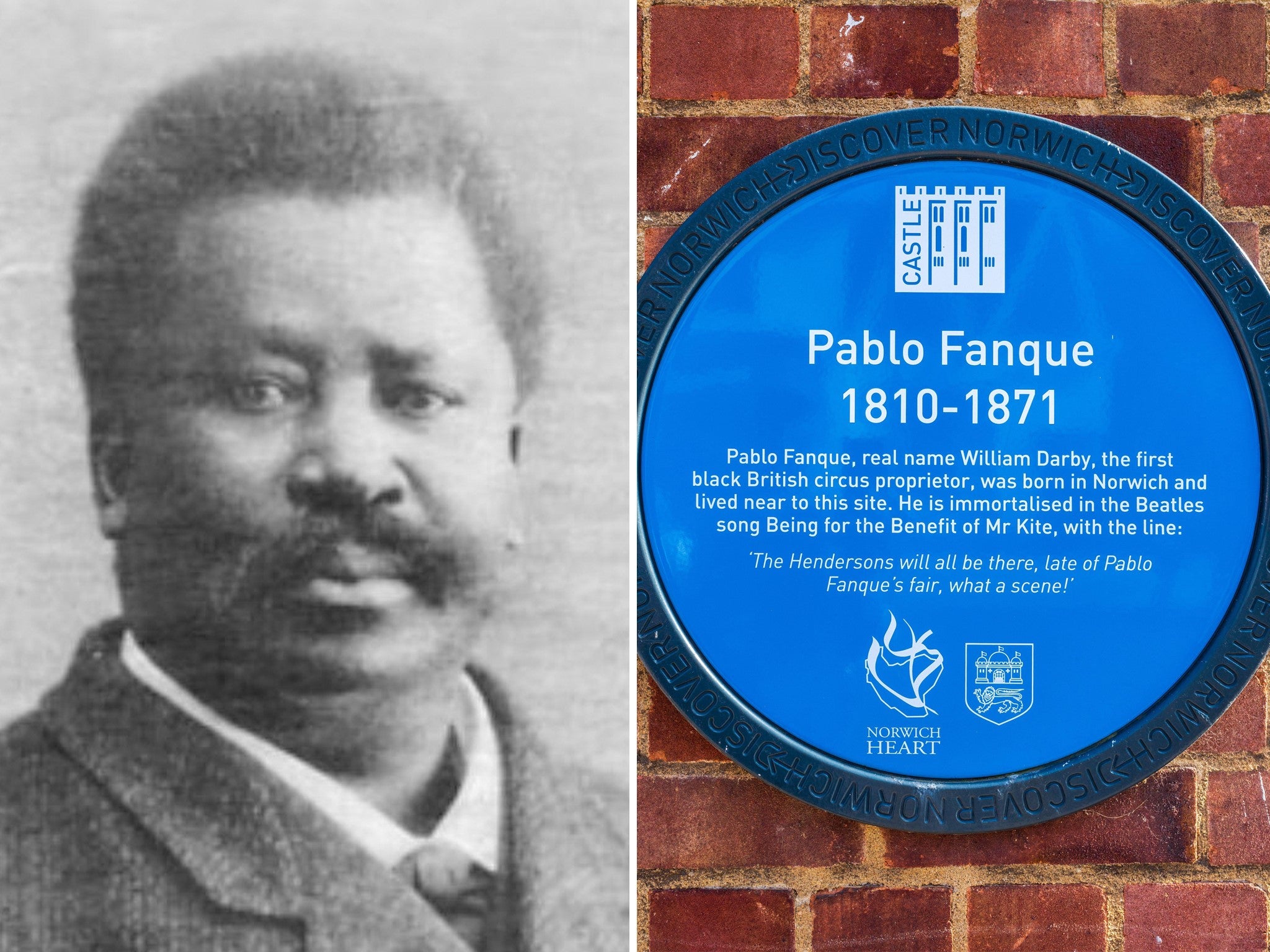 Possible photo of Pablo Fanque next to a plaque in his home city of Norwich