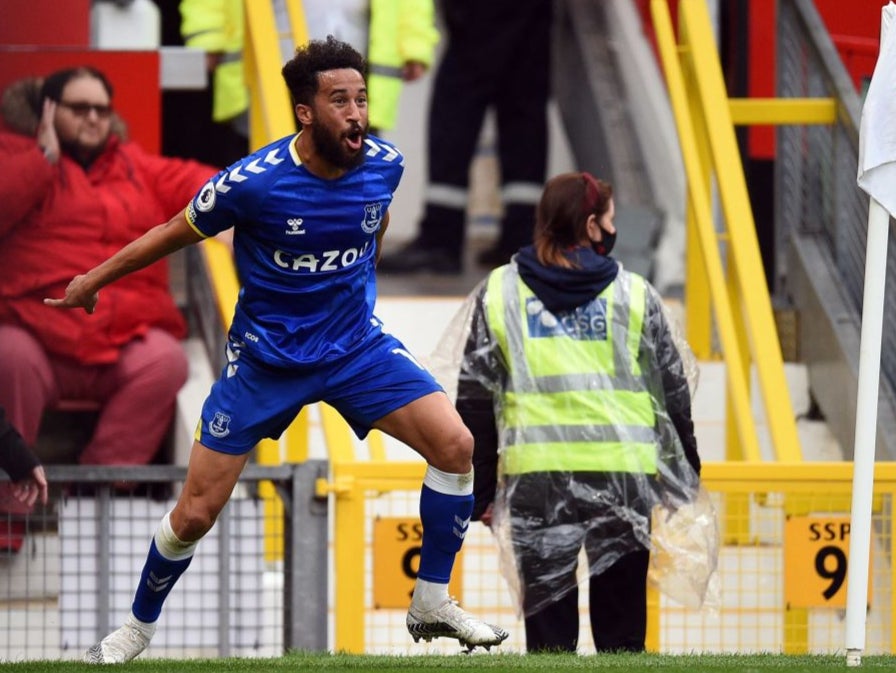 Andros Townsend celebrates scoring Everton’s equaliser