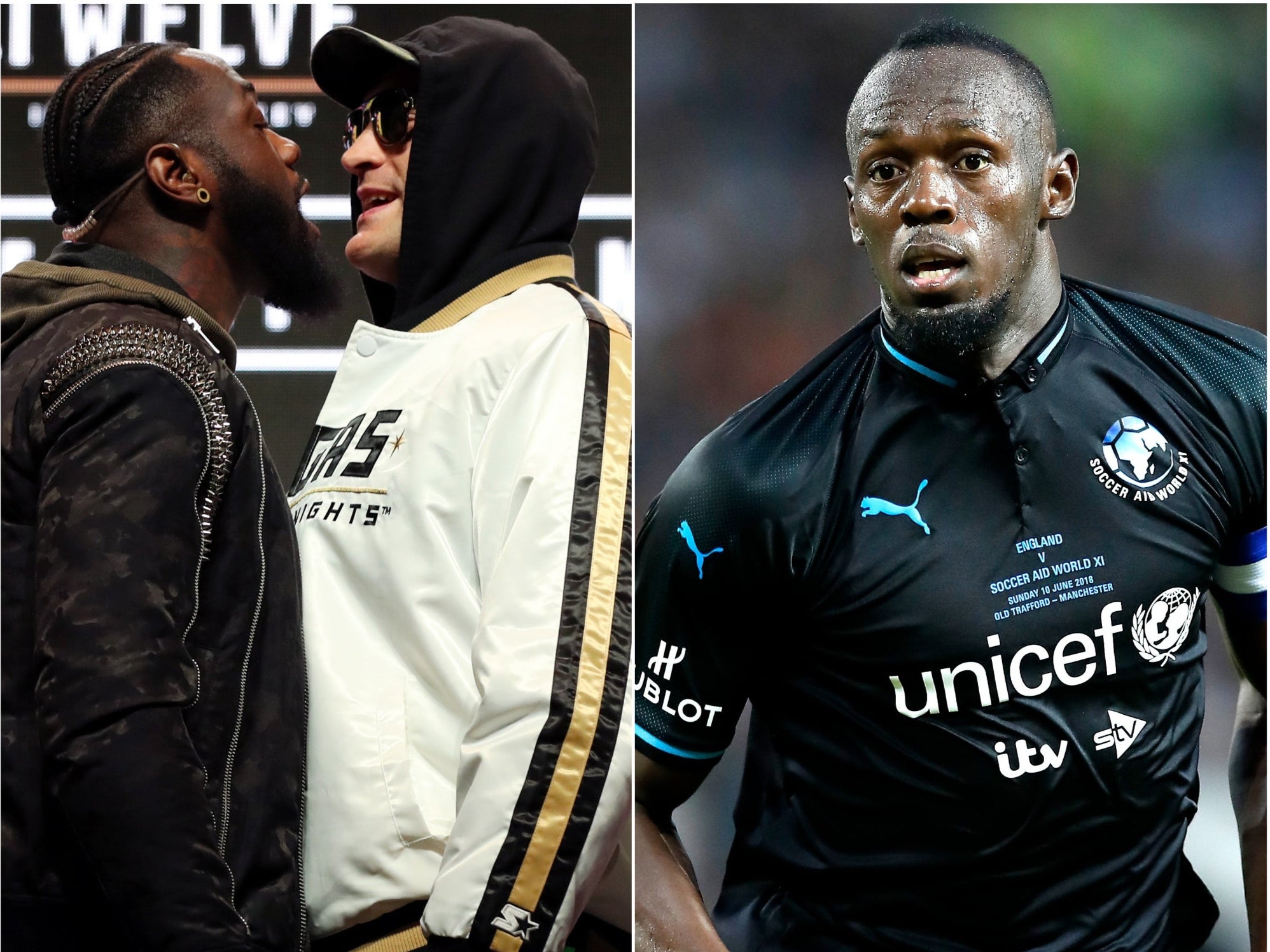 Deontay Wilder, Tyson Fury and Usain Bolt (Bradley Collyer/Martin Rickett/PA)