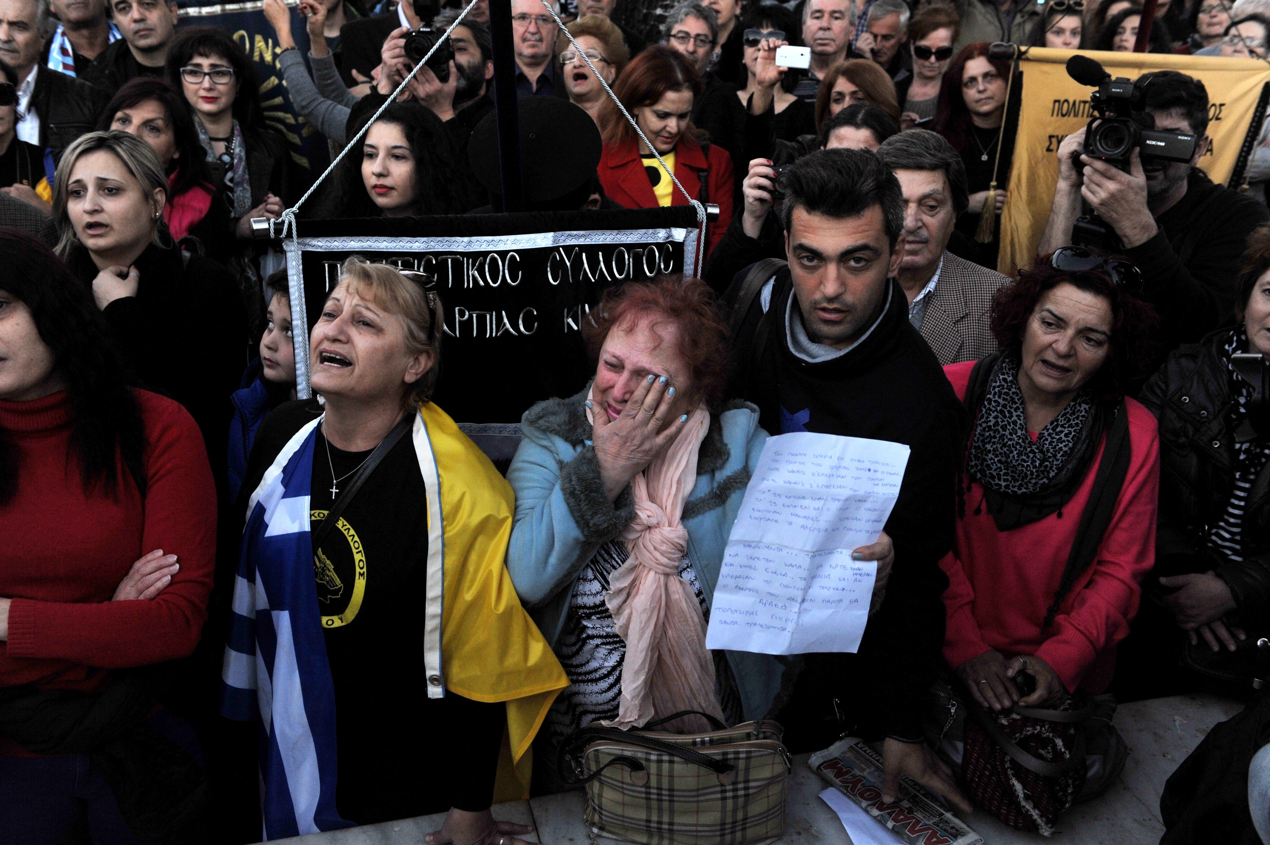 Pontic Greeks protesting in 2015 after then education minister Nikos Filis said mass killings of the minority in the early 20th century did not qualify as genocide