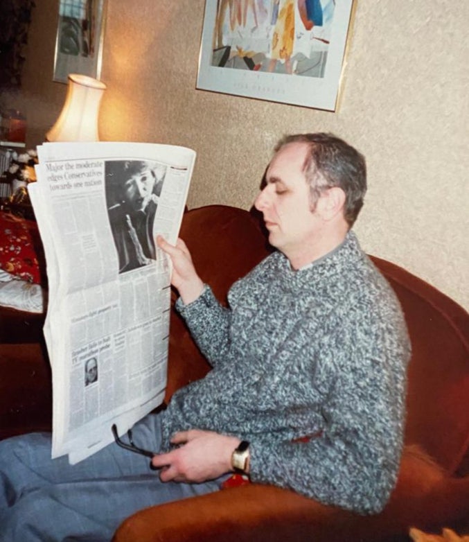 David Lister at home with the paper