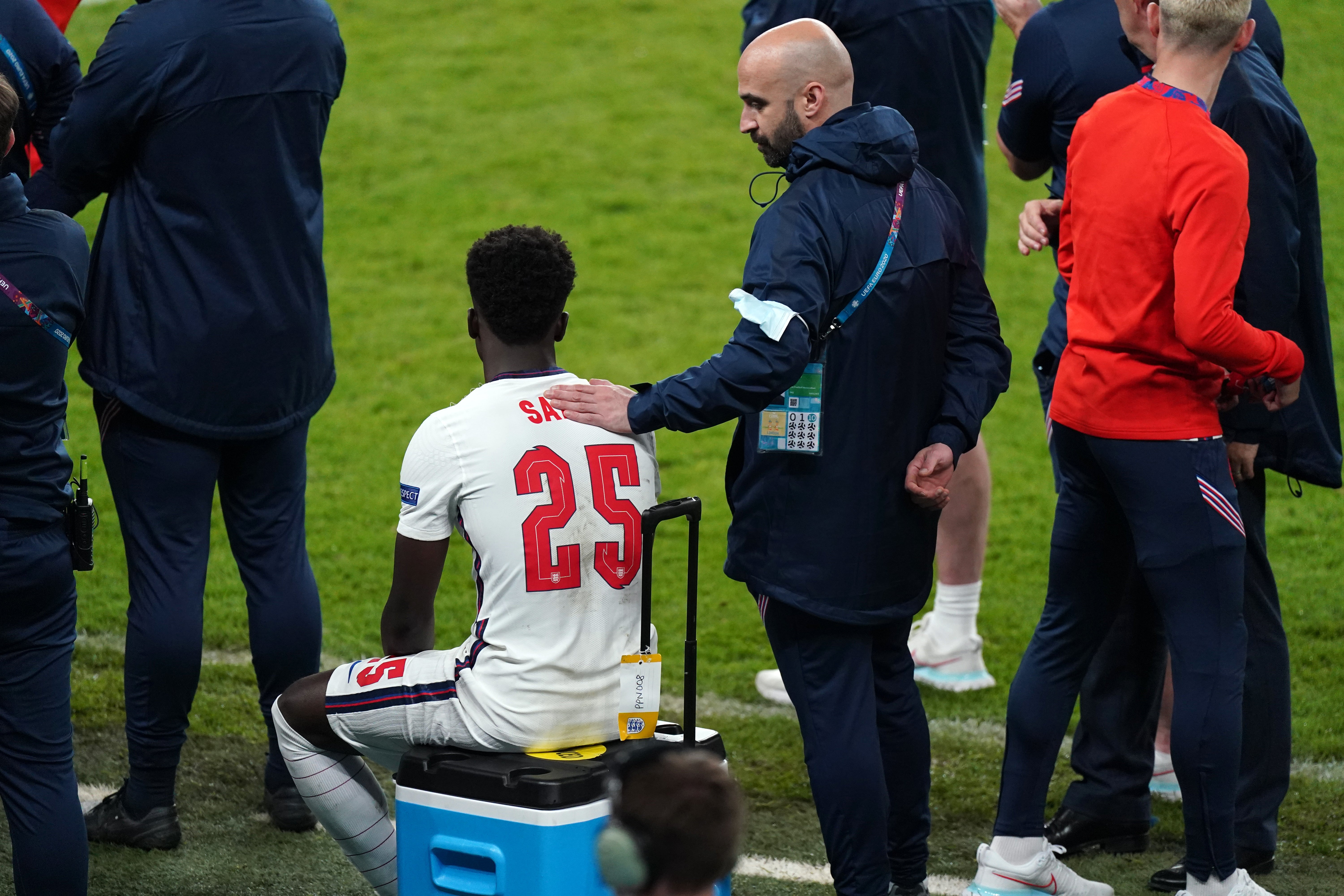 England’s Bukayo Saka sits dejected following defeat at Wembley (Mike Egerton/PA)