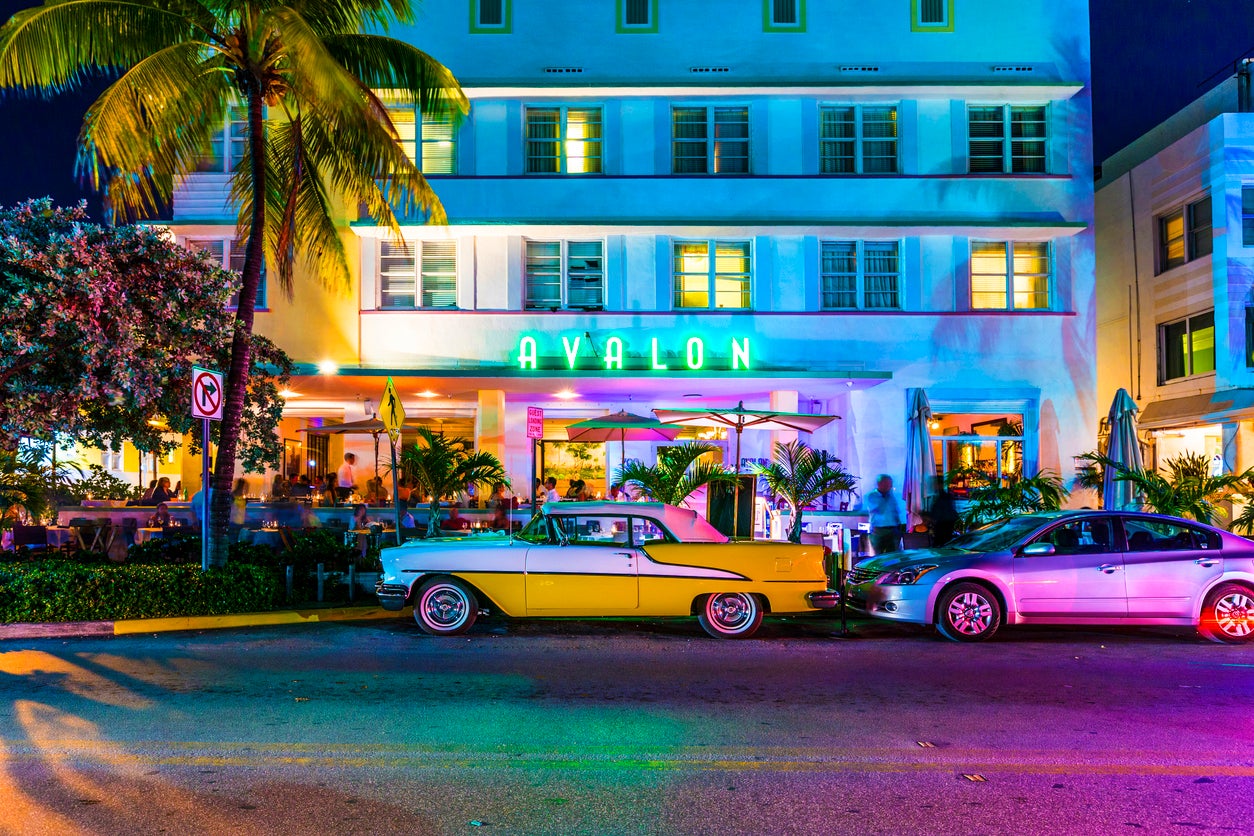 Night view of Ocean Drive in South Miami