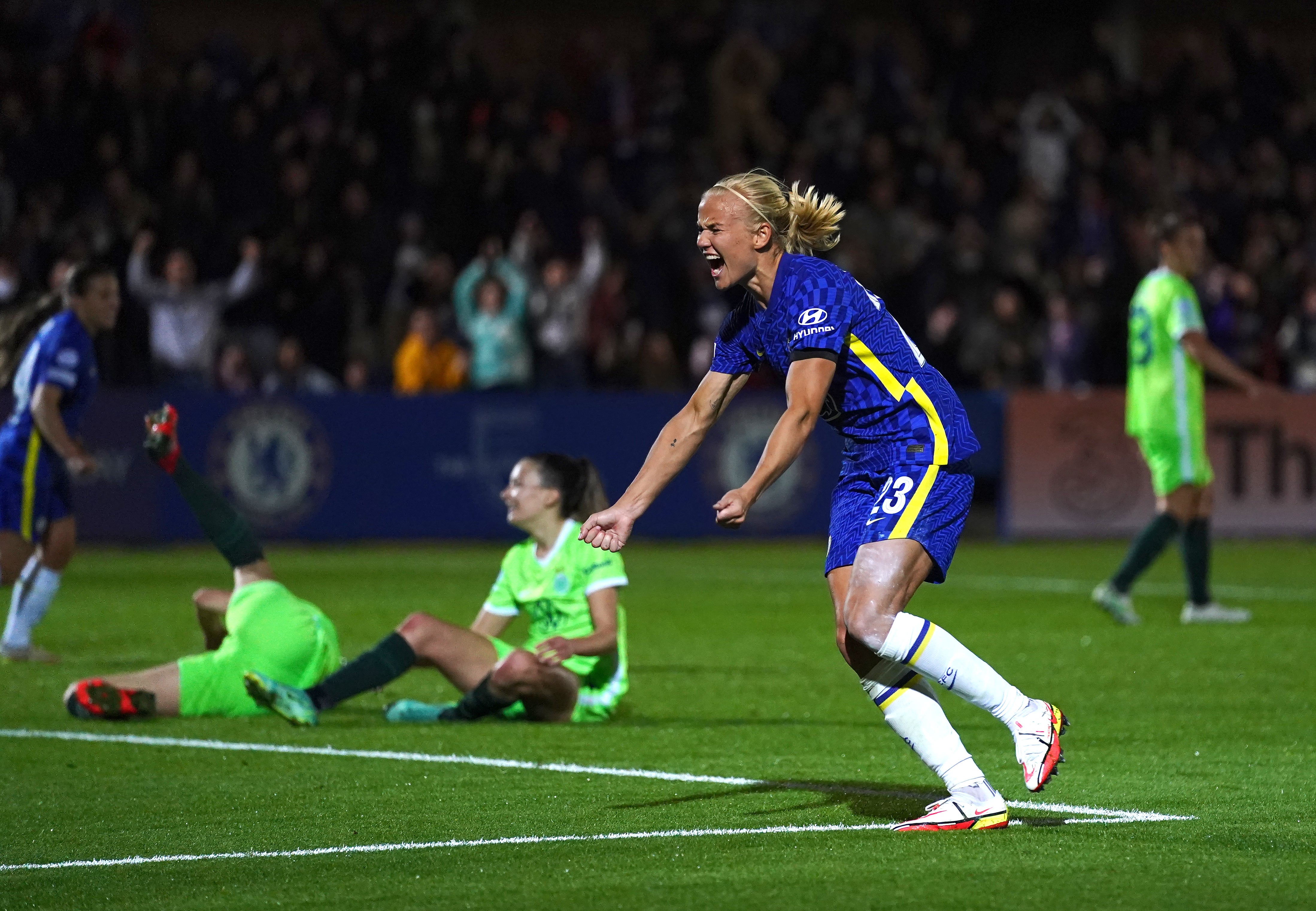 Pernille Harder snatched an added-time equaliser against former club Wolfsburg in the Champions League (Adam Davy/PA)