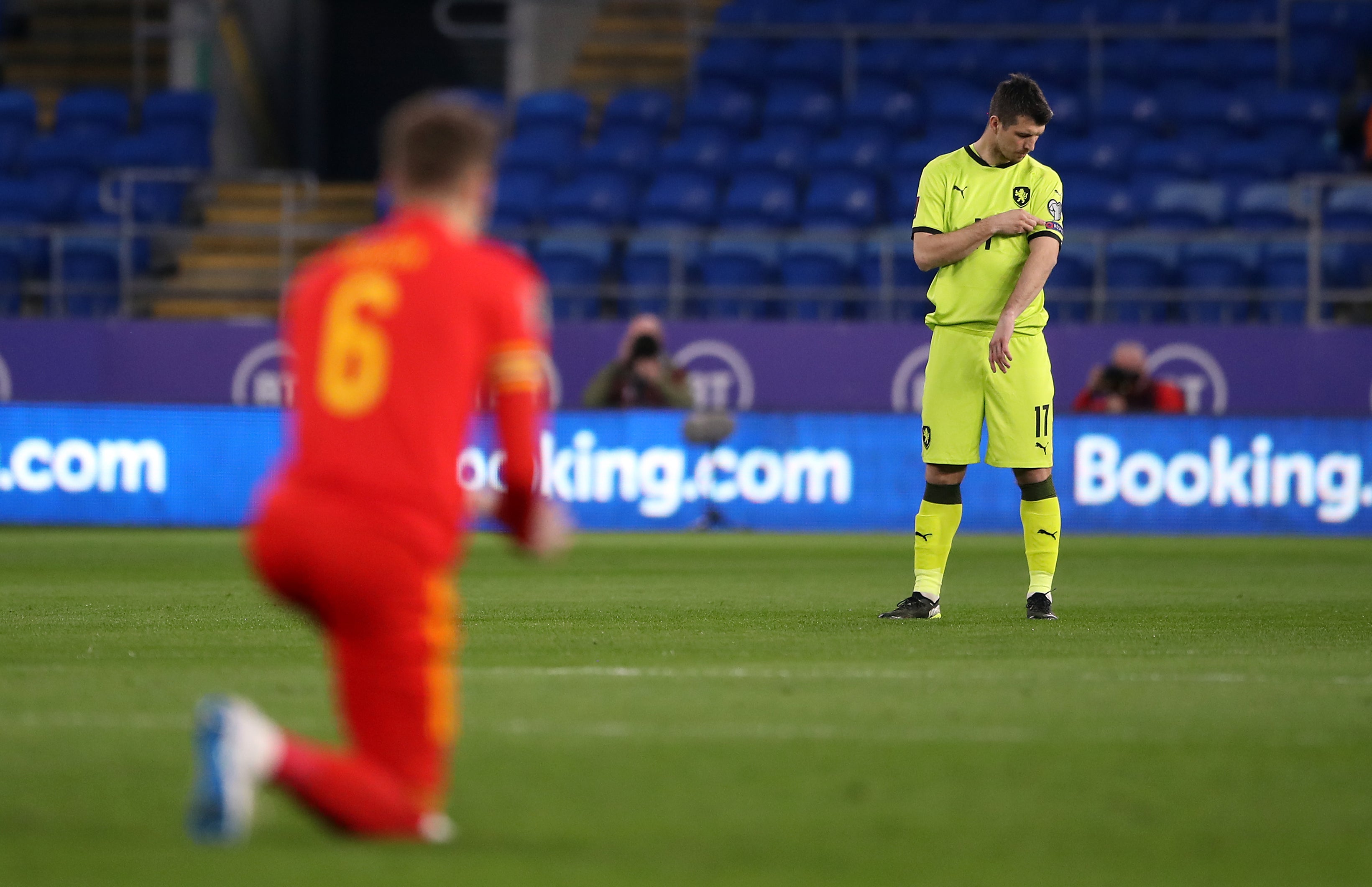 Wales players will take the knee in Prague, just like they did against the Czech Republic during their Cardiff clash in March (Nick Potts/PA)