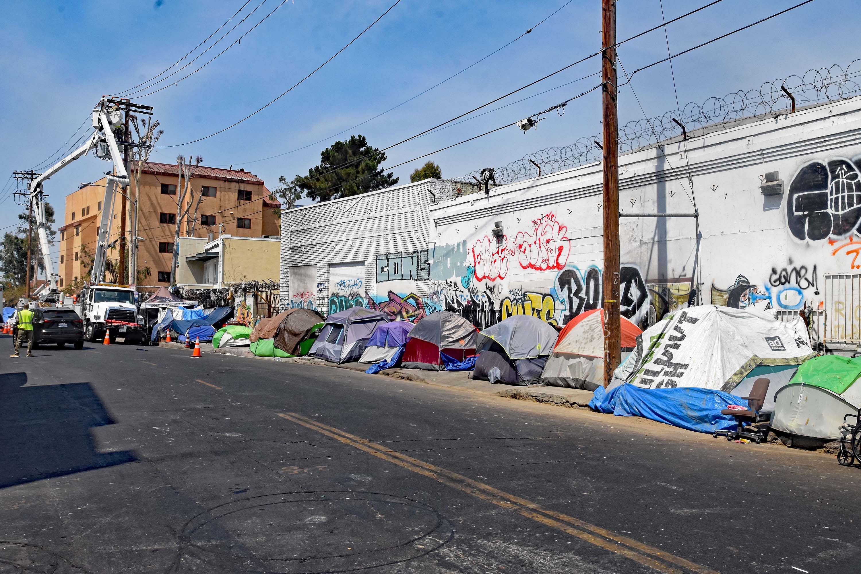 View of Crocker Street in the heart of Skid Row