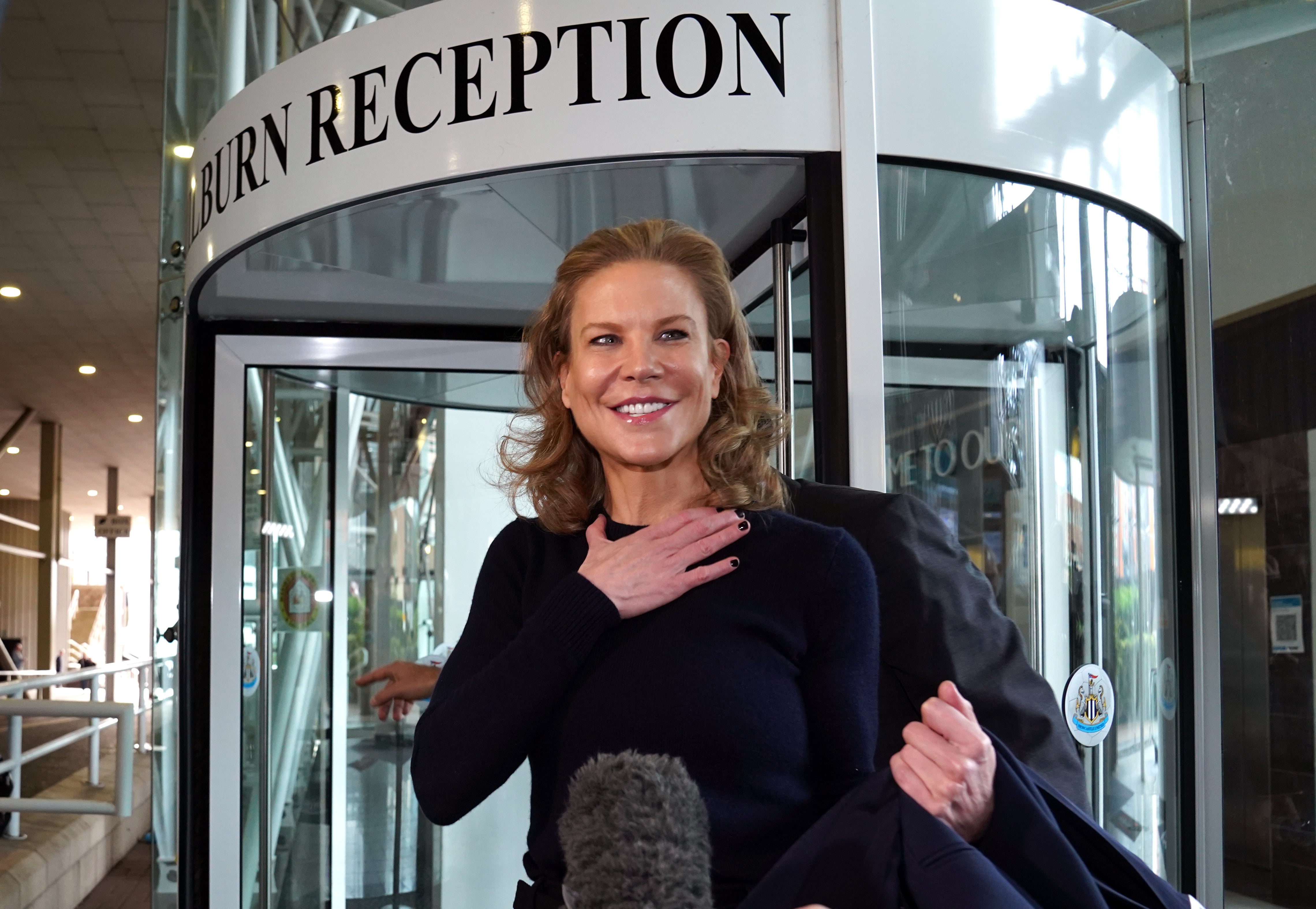 Amanda Staveley arrives at St James’ Park after completing her takeover at Newcastle (Owen Humphreys/PA)