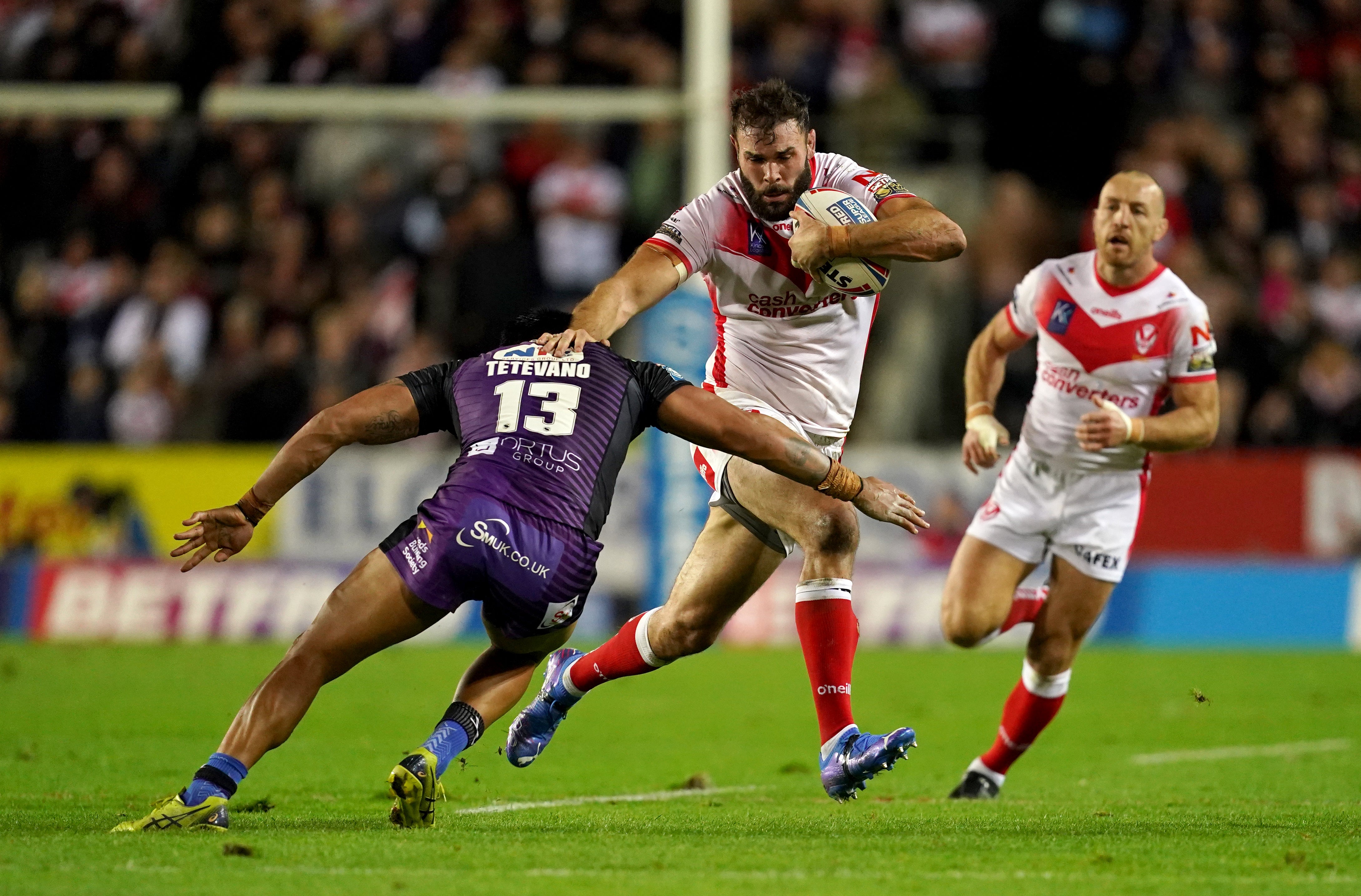 St Helens prop Alex Walmsley in action in Saints’ semi-final win over Leeds (PA Image/Martin Rickett)