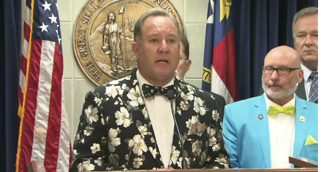 North Carolina state Rep Jeff McCNeeley, a Republican, speaks at a news conference with other legislators.