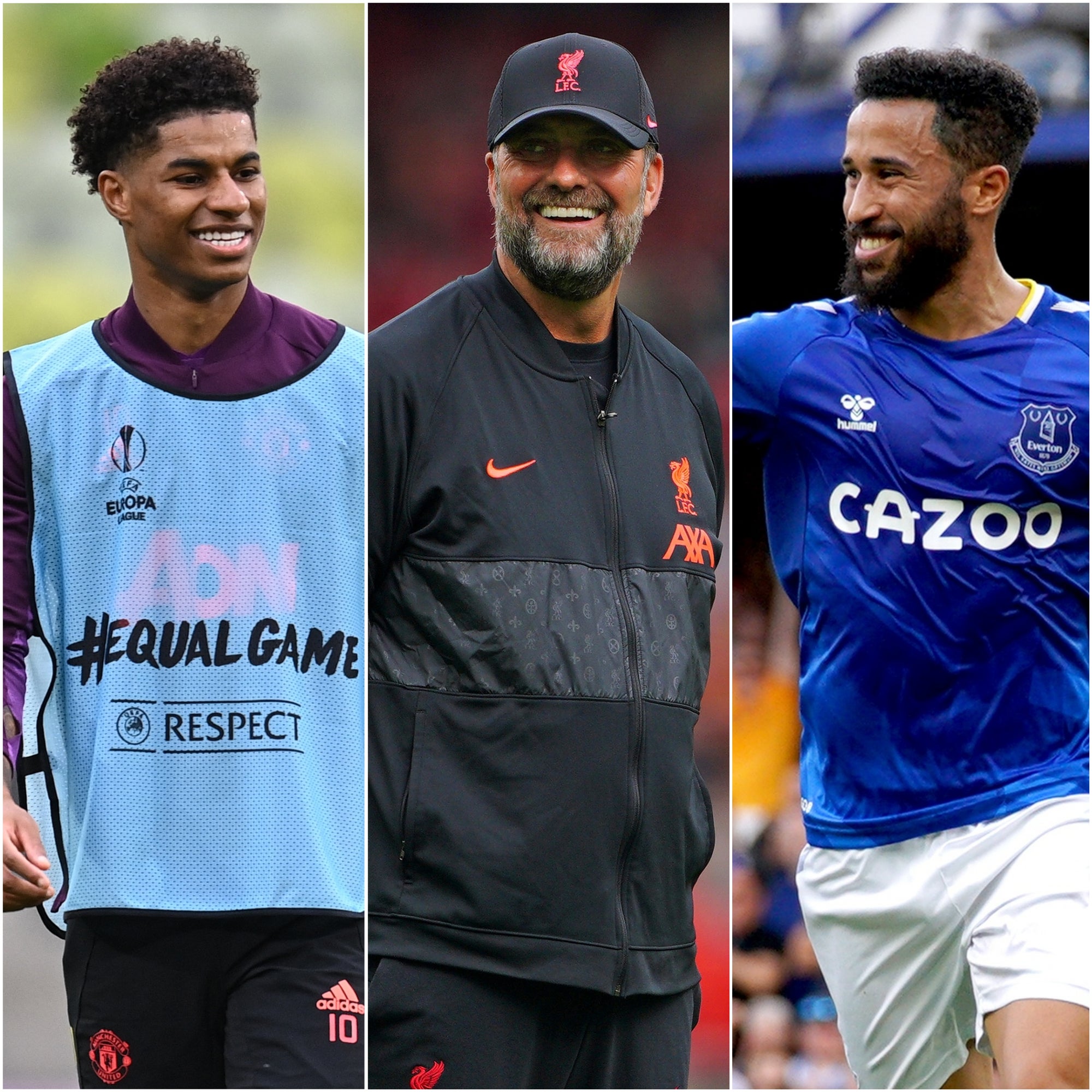 Marcus Rashford (left), Jurgen Klopp (centre) and Andros Townsend (Rafal Oleksiewicz/Peter Byrne/PA)